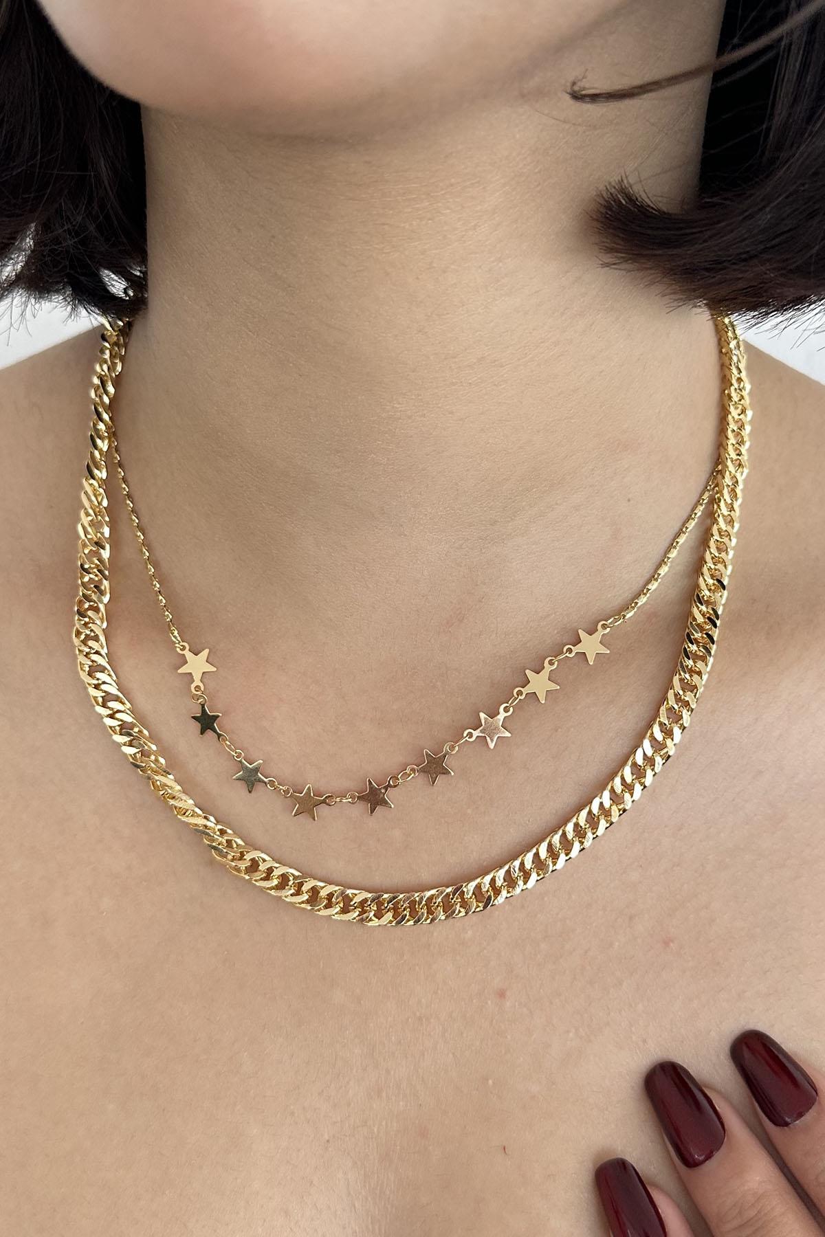 Altın Renk Yıldız Figürlü İkili Kolye