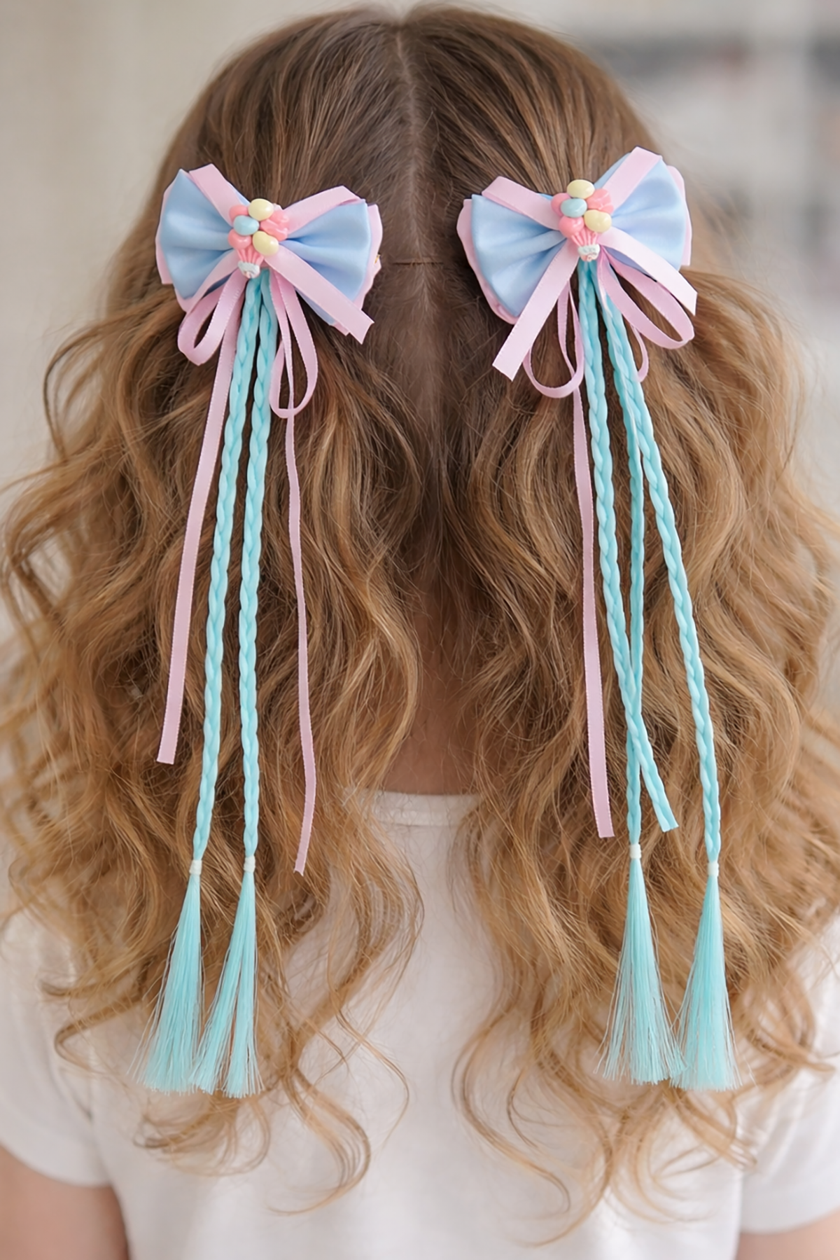 Mavi Ve Pembe Renk Kalp Figürlü Örgü Detaylı 2'li Yan Toka