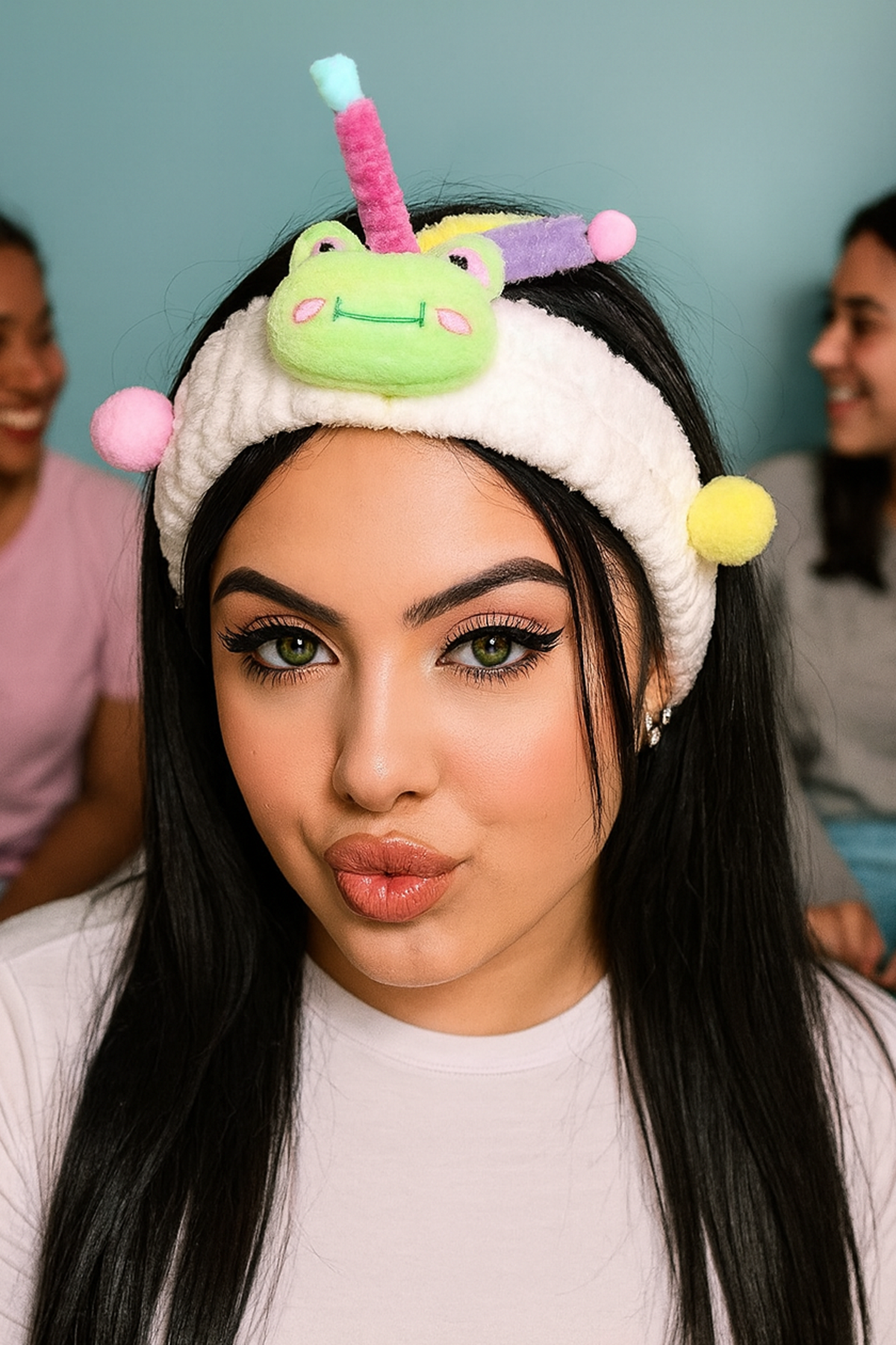 Beyaz Renk Kurbağa Figürlü Peluş Saç Bandı