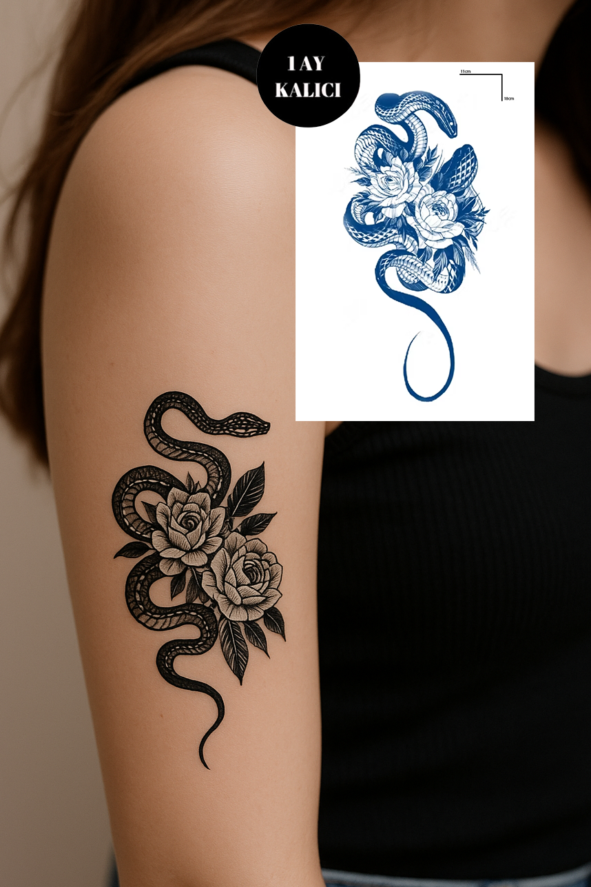 Yılan Figürlü 12 Saat Sonra Kararan Geçici Orta Dövme Tattoo