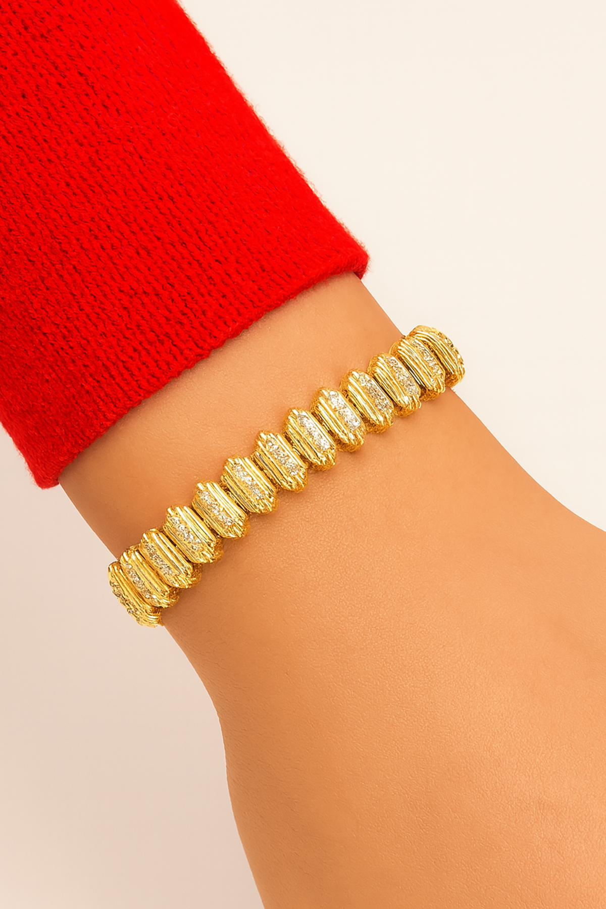 Altın Renk Taş Detaylı 14k Altın Kaplama TX Bileklik