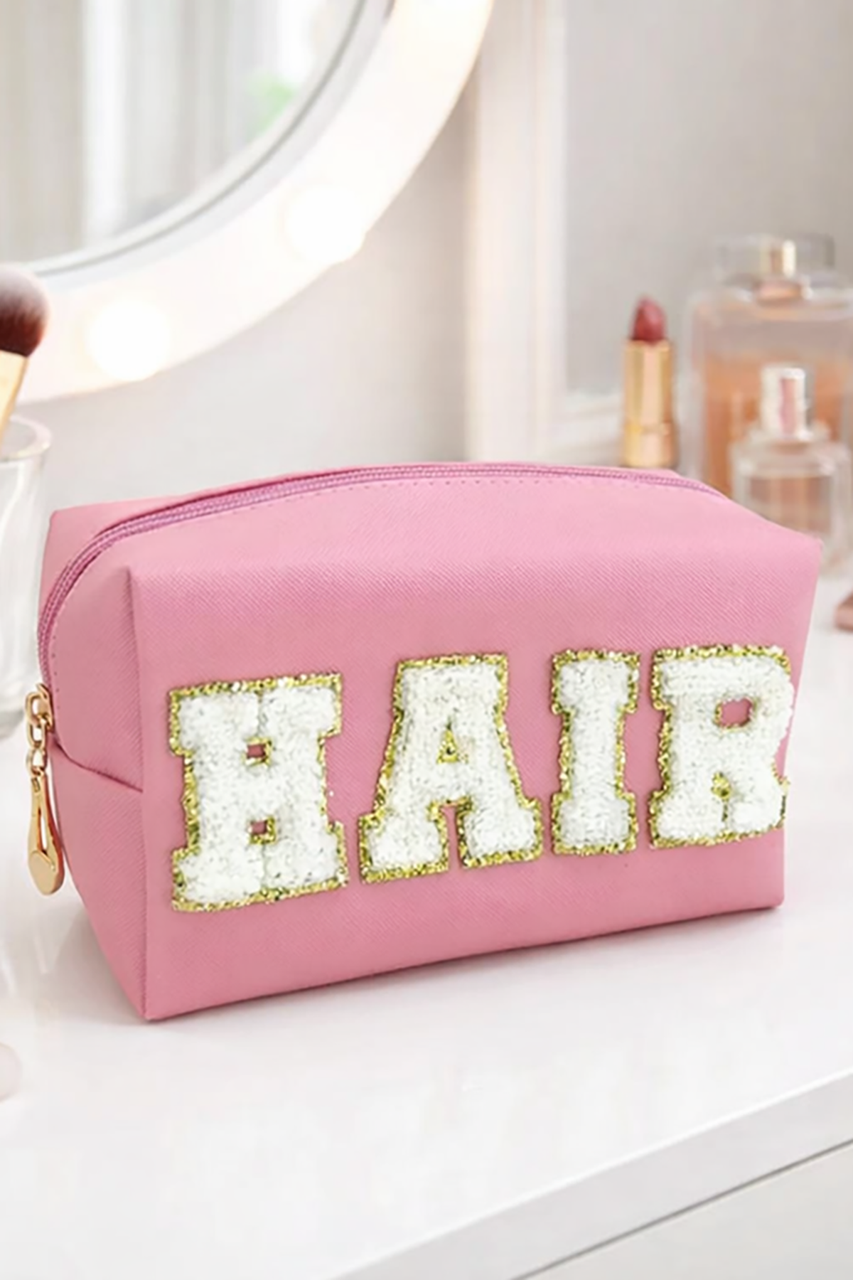Pembe Renk Hair Yazılı Makyaj Çantası