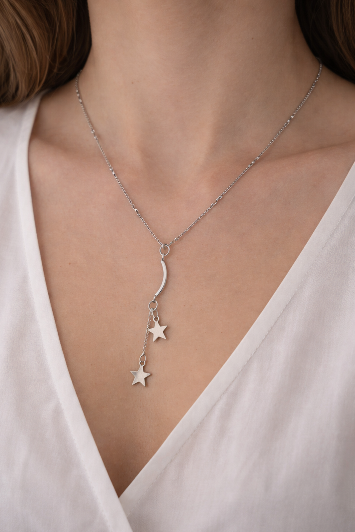 Gümüş Renk Yıldız Figürlü Çelik Kolye