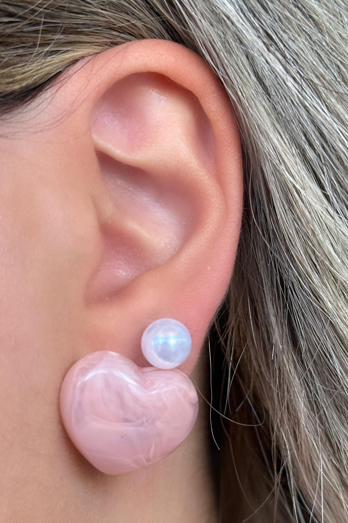 Karışık Renk Kalp Figürlü İnci Detaylı 12'li Küpe Set