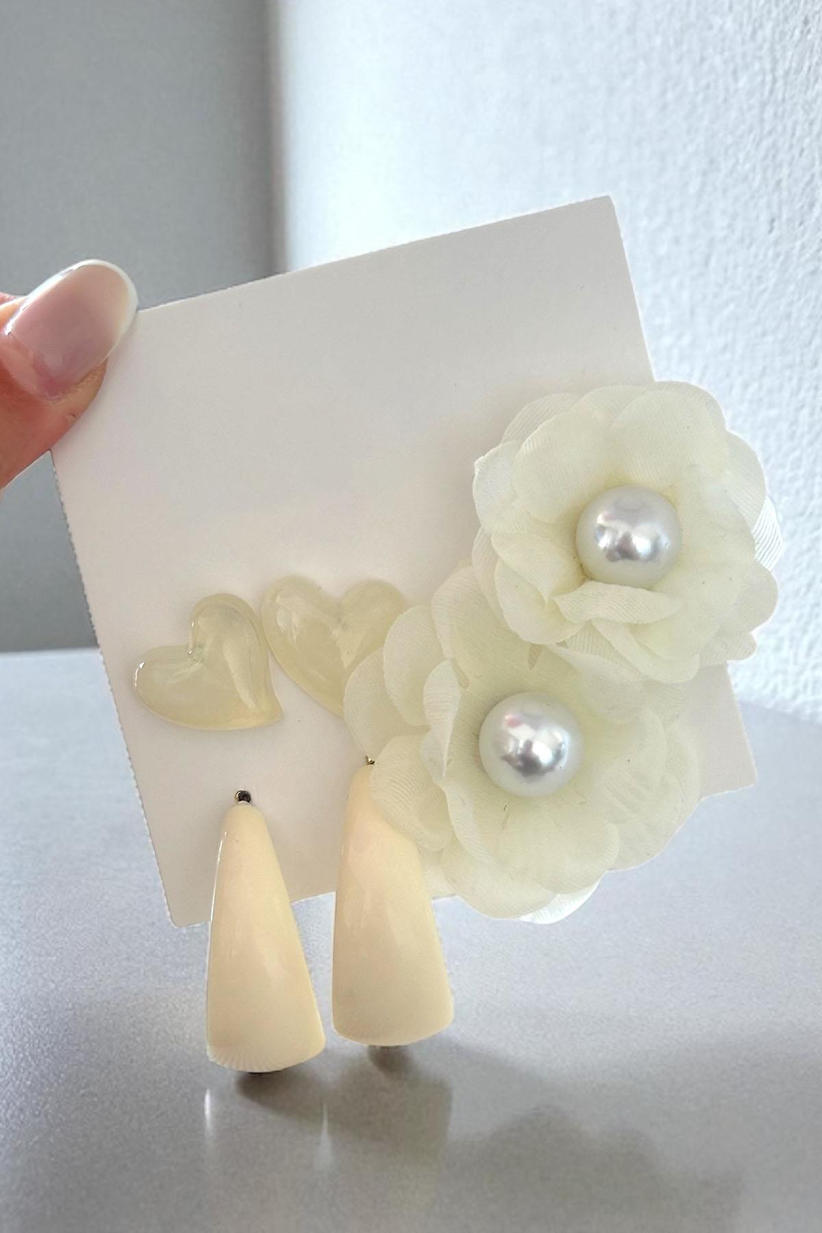 Beyaz Renk Karışık Figürlü 6'lı Küpe Set