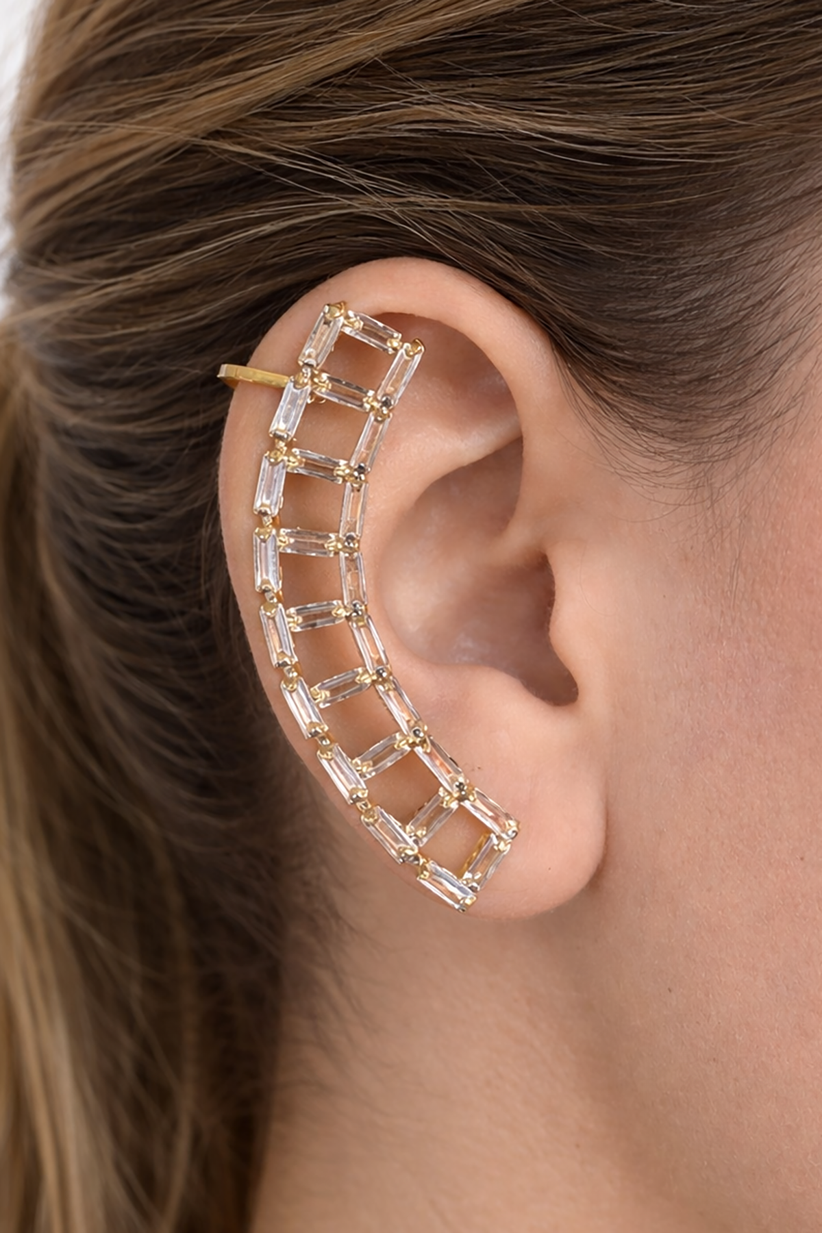 Altın Renk Taş Detaylı Küpe (Çift)