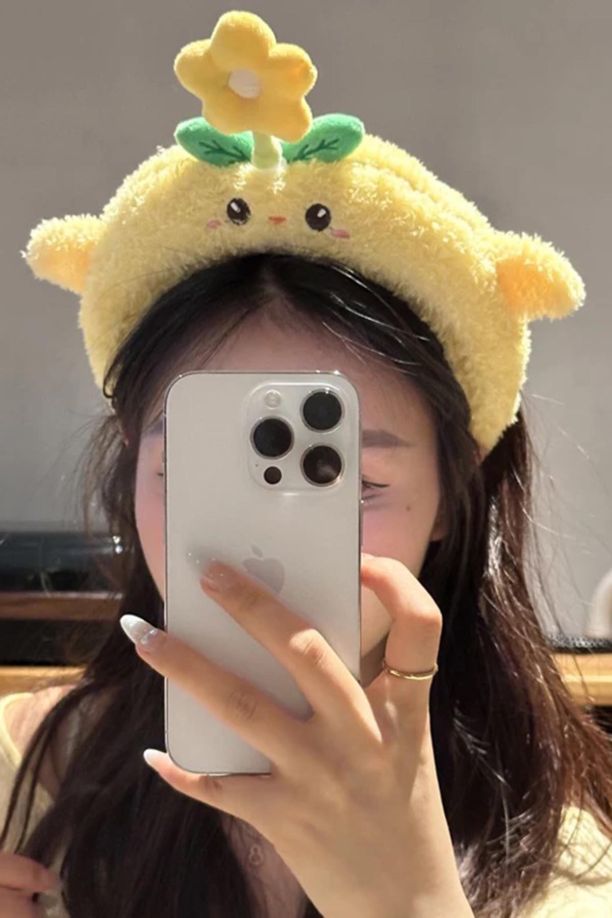 Sarı Renk Dönen Çiçek Detaylı Peluş Taç