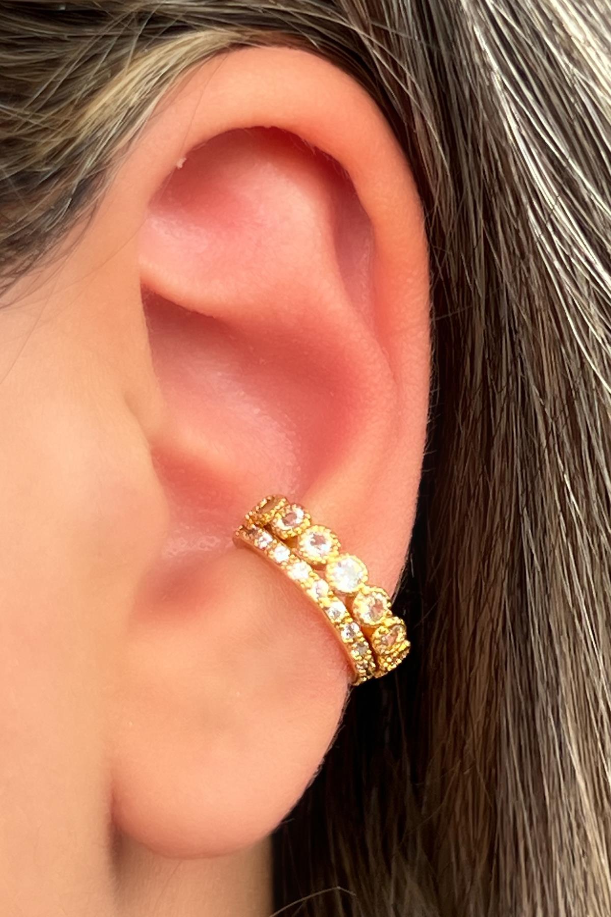 Altın Renk Taş Detaylı Ear Cuff (Tek)