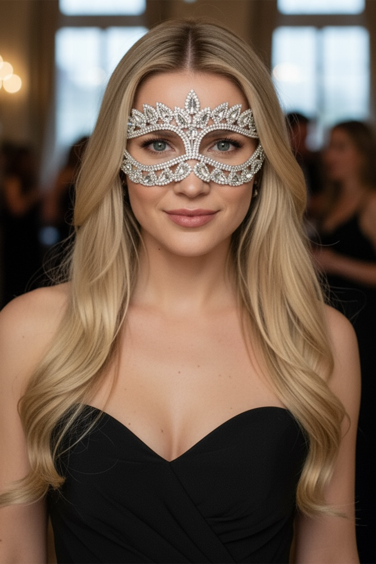 Gümüş Renk Taş Detaylı Parti Maskesi