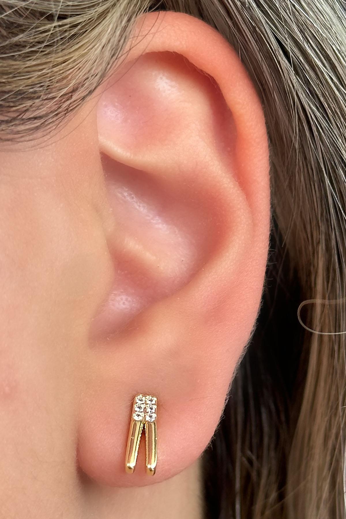 Altın Renk VİP Taş Detaylı YSX Küpe (Çift)