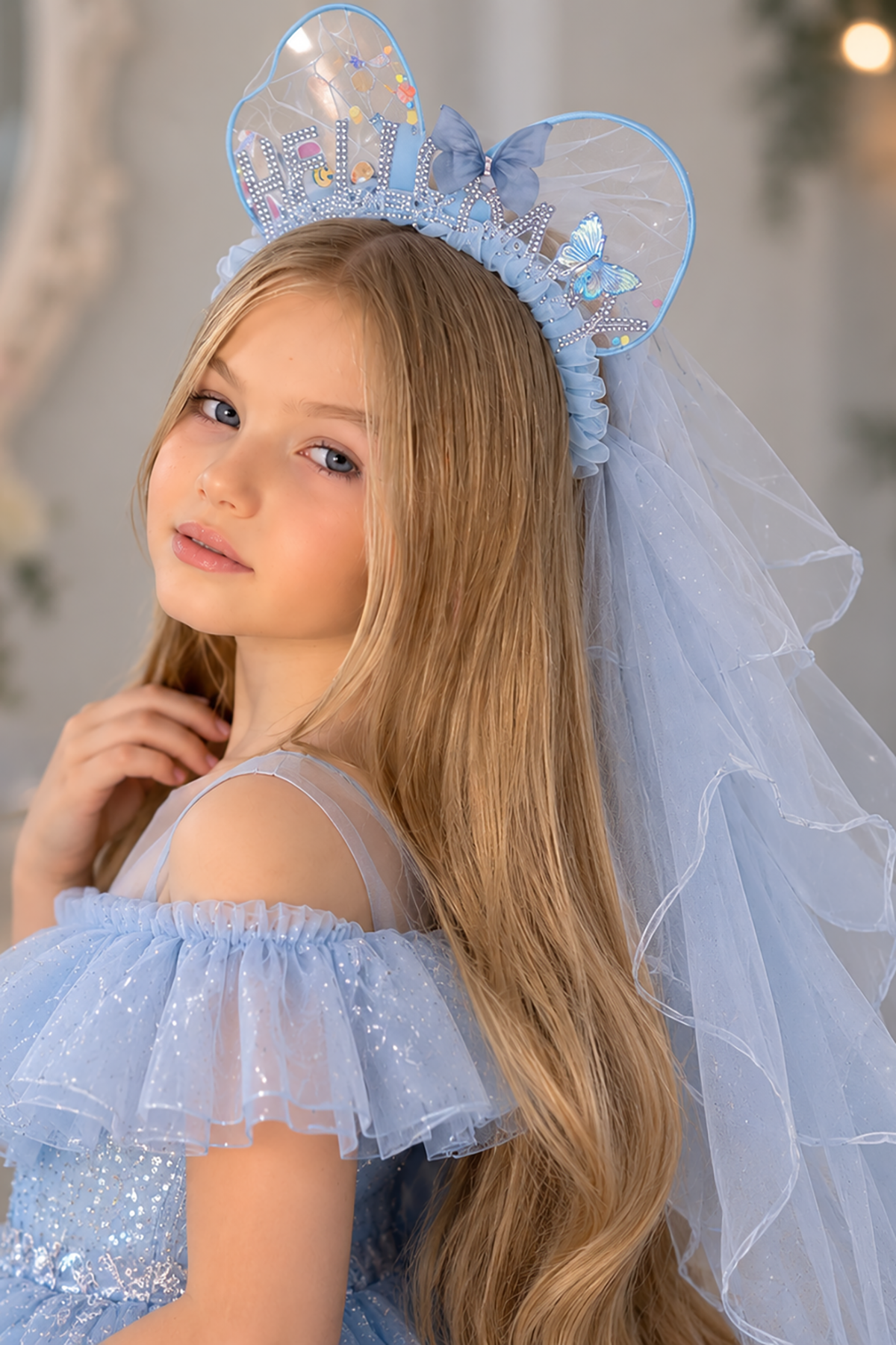 Mavi Renk Hello Baby Yazılı Tül Detaylı Çocuk Taç
