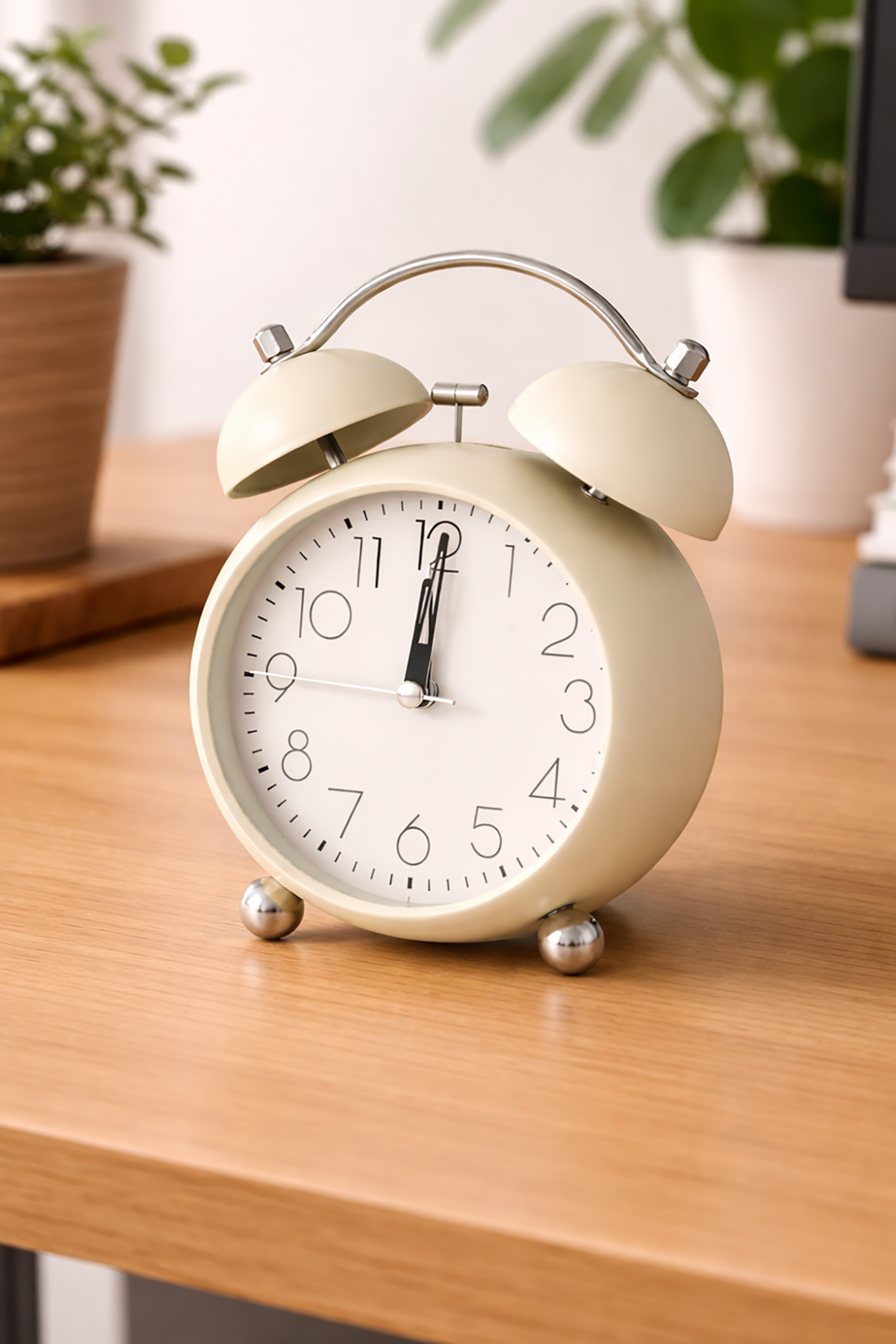 Beyaz Renk Mini Dekoratif Işıklı Alarmlı Yuvarlak Masa Saati