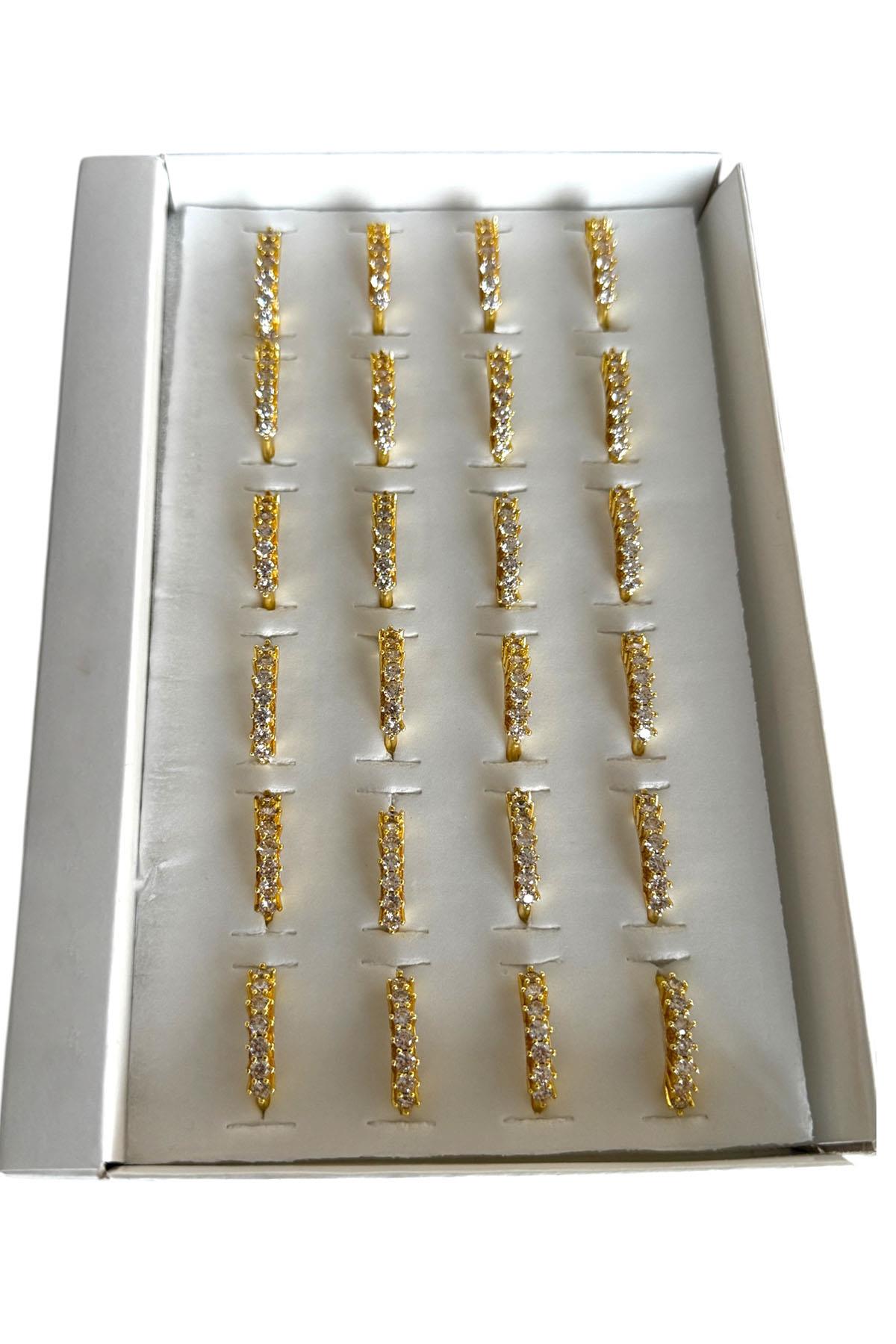 24'lü Altın Renk Beştaş Detaylı Yüzük Set