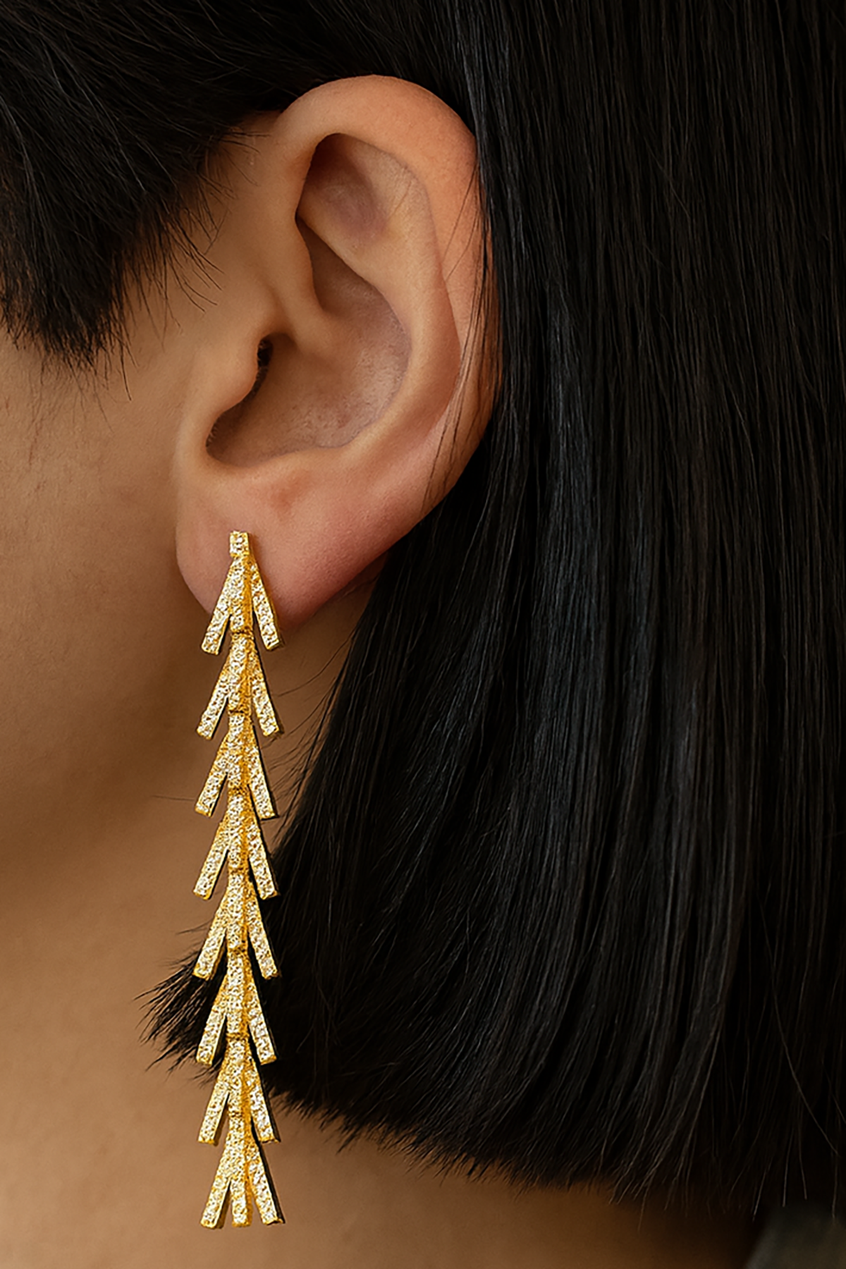 Altın Renk Taş Detaylı 14K Altın Kaplama TX Küpe (Çift)