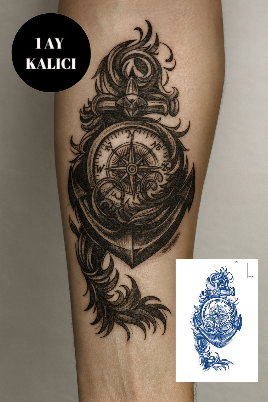 Pusula Figürlü 12 Saat Sonra Kararan Geçici Orta Dövme Tattoo