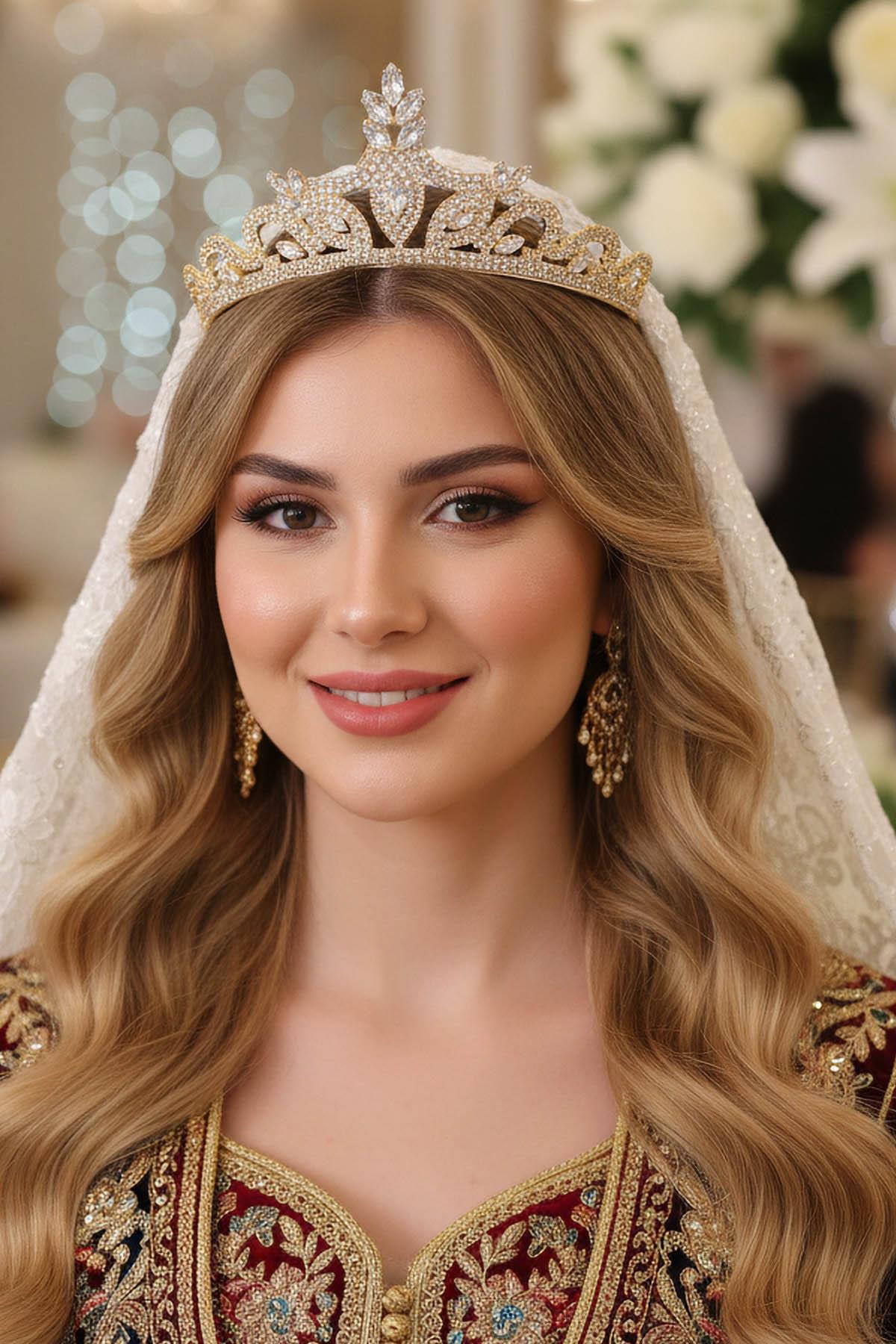 Zirkon Taşlı Gelin/Kına/Nişan/Söz Tasarım Taç