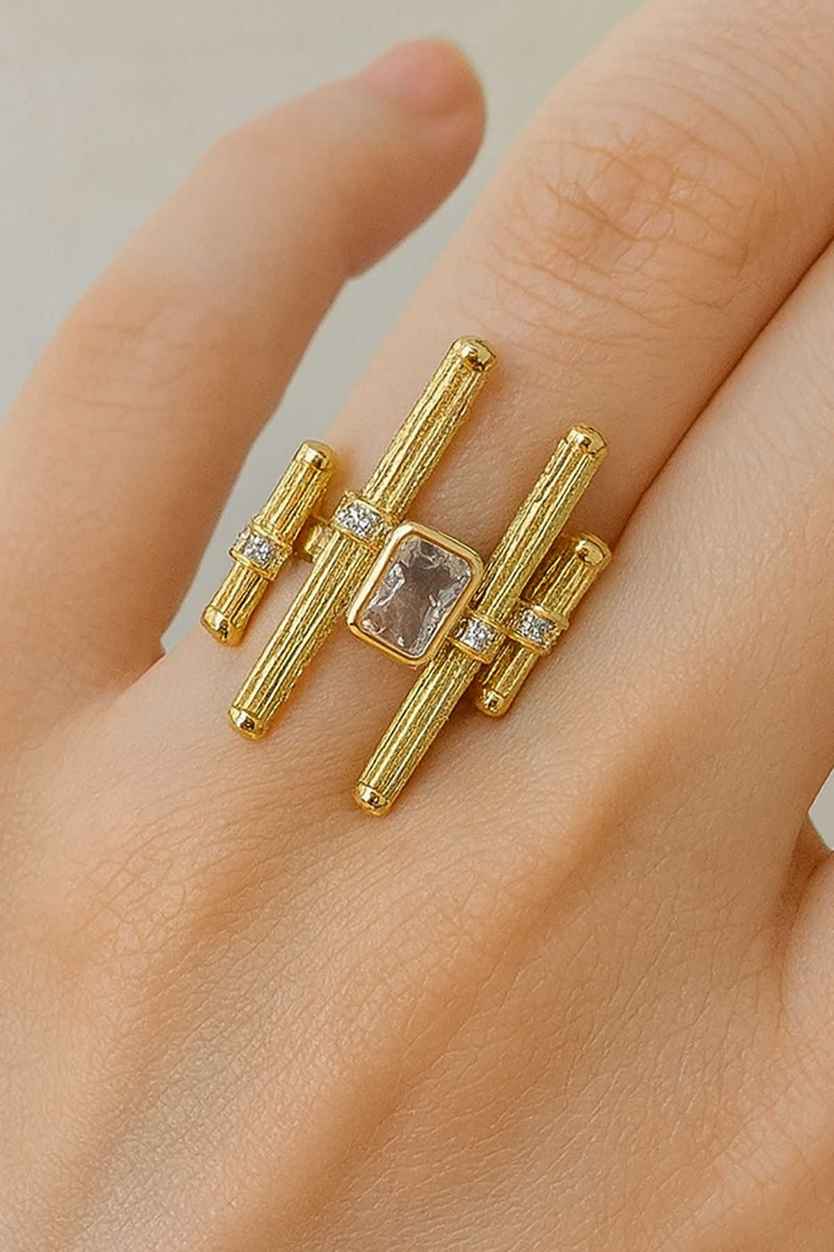 Altın Renk Taş Detaylı Ayarlanabilir YSX Yüzük