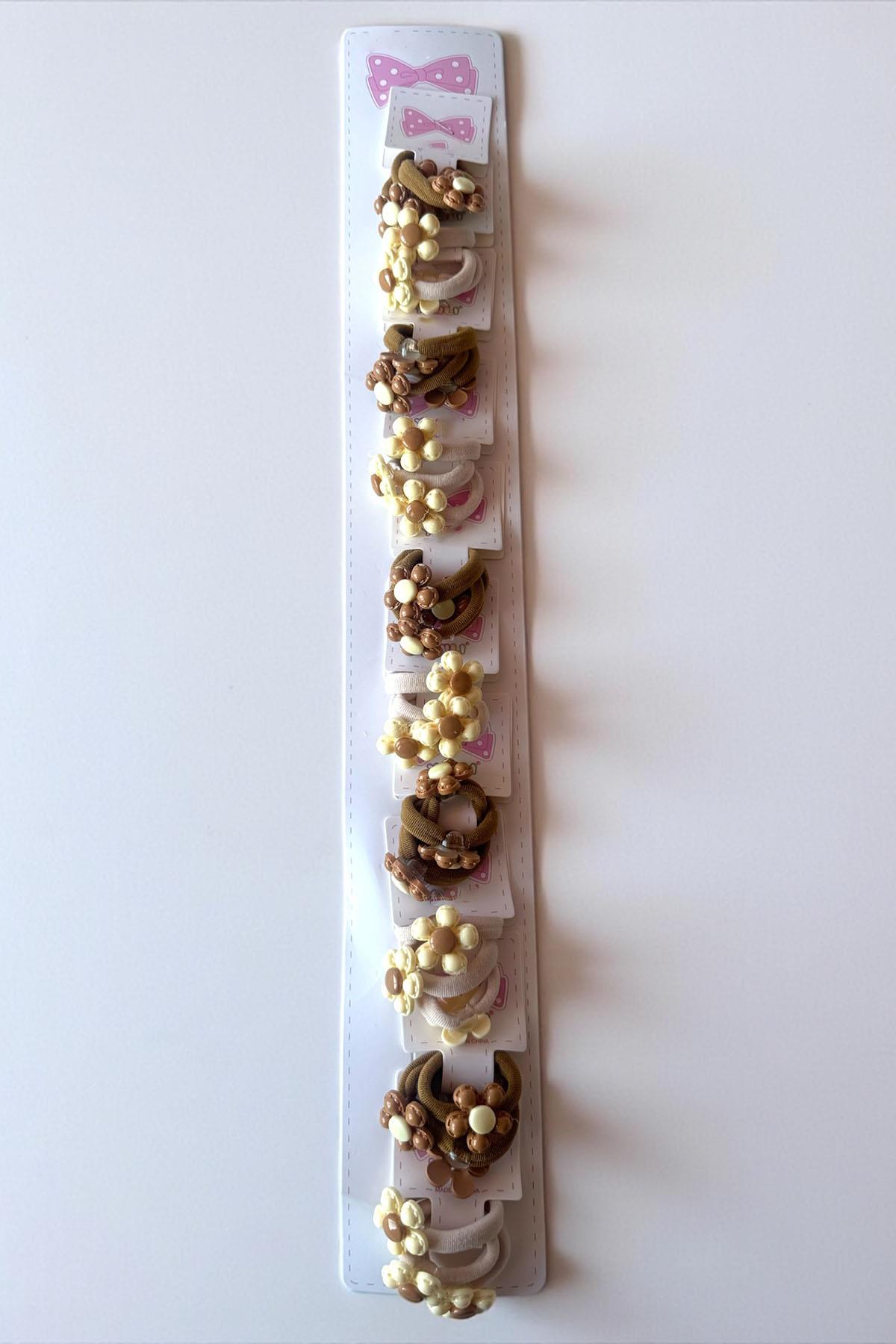 10'lu Karışık Renk Çiçek Figürlü Lastik Toka Set 