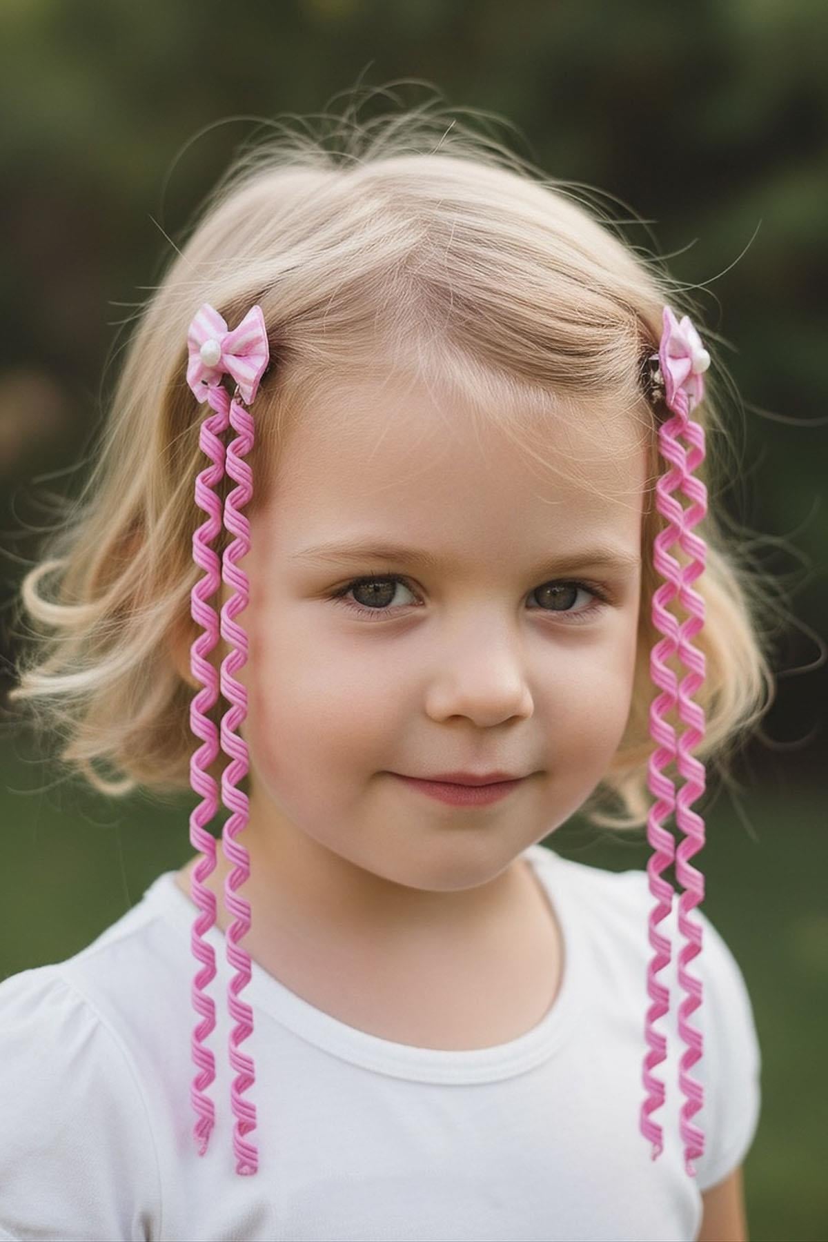 2'li Pembe Renk Kurdele Figürlü Çocuk Yan Toka