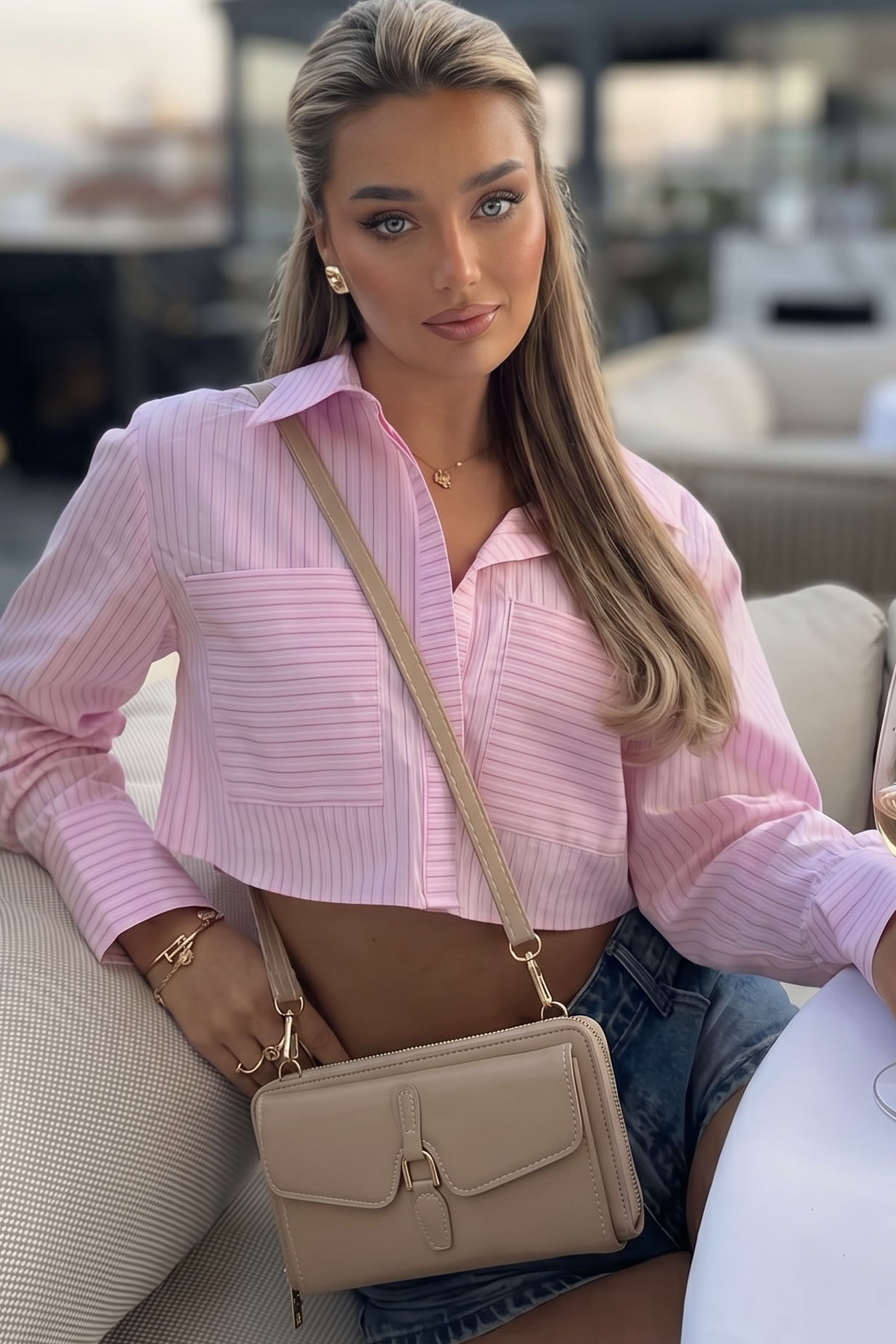 Bej Renk Deri Kadın Çanta/Cüzdan