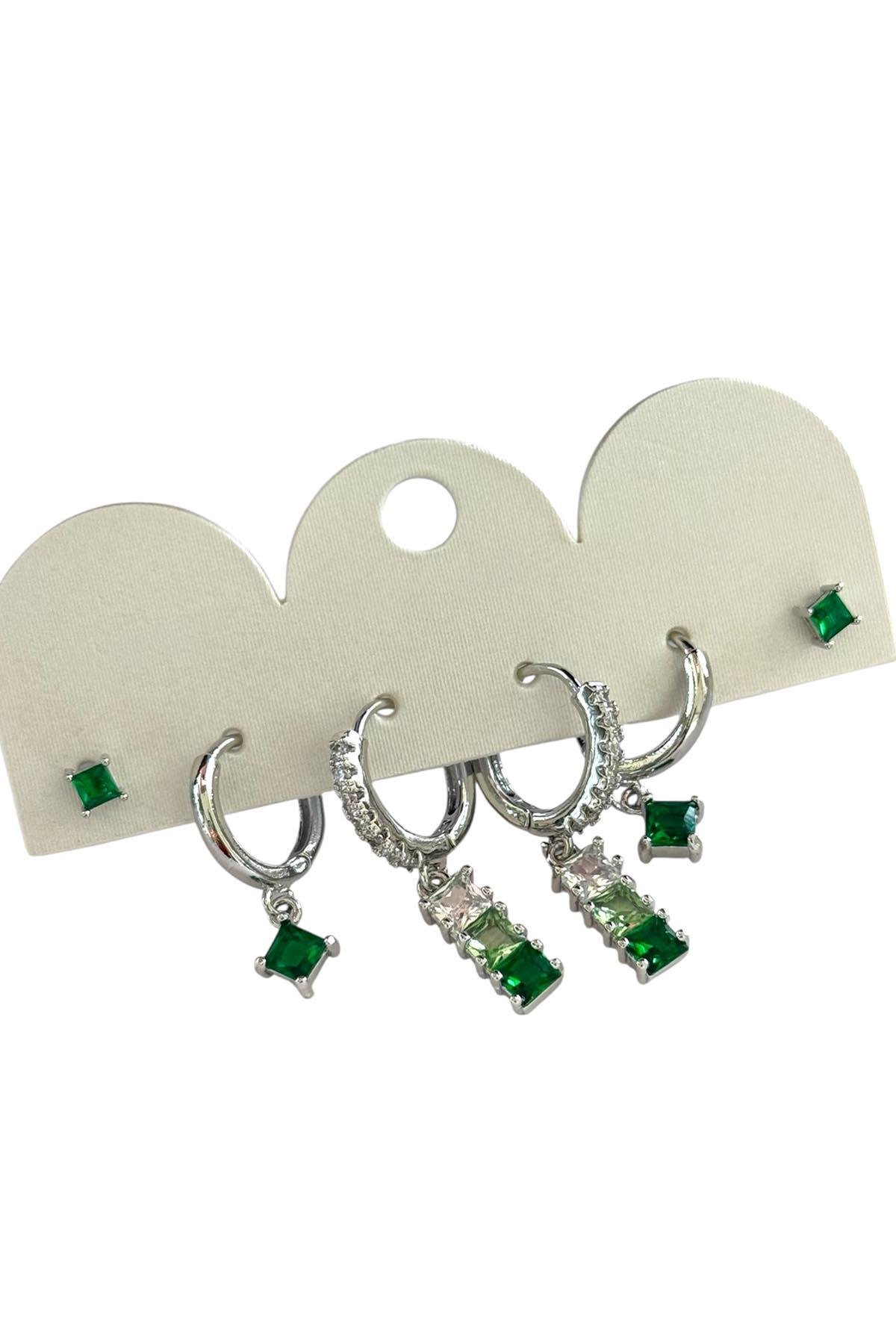 Gümüş Renk 6'lı Taş Detaylı Set Küpe