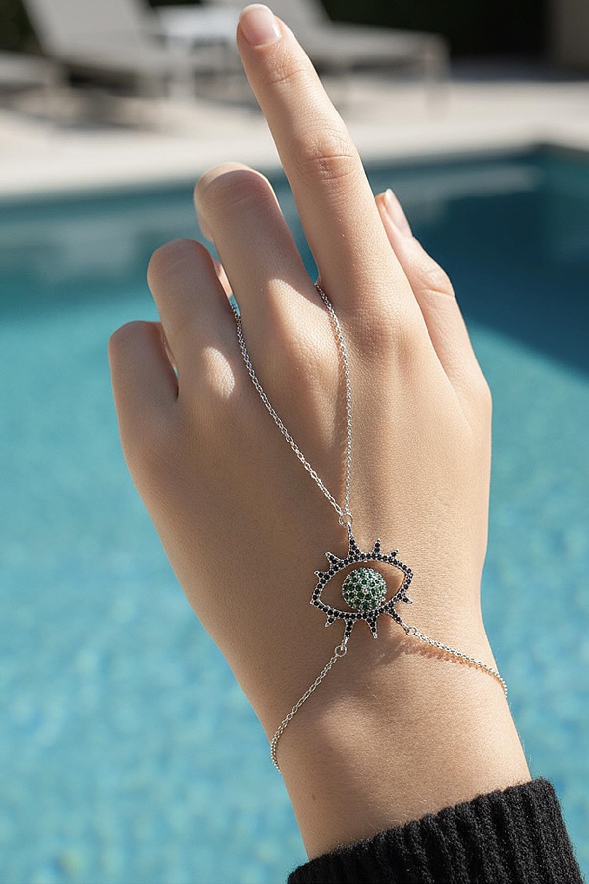 Gümüş Renk Göz Figürlü 14K Altın Kaplama TX Şahmeran