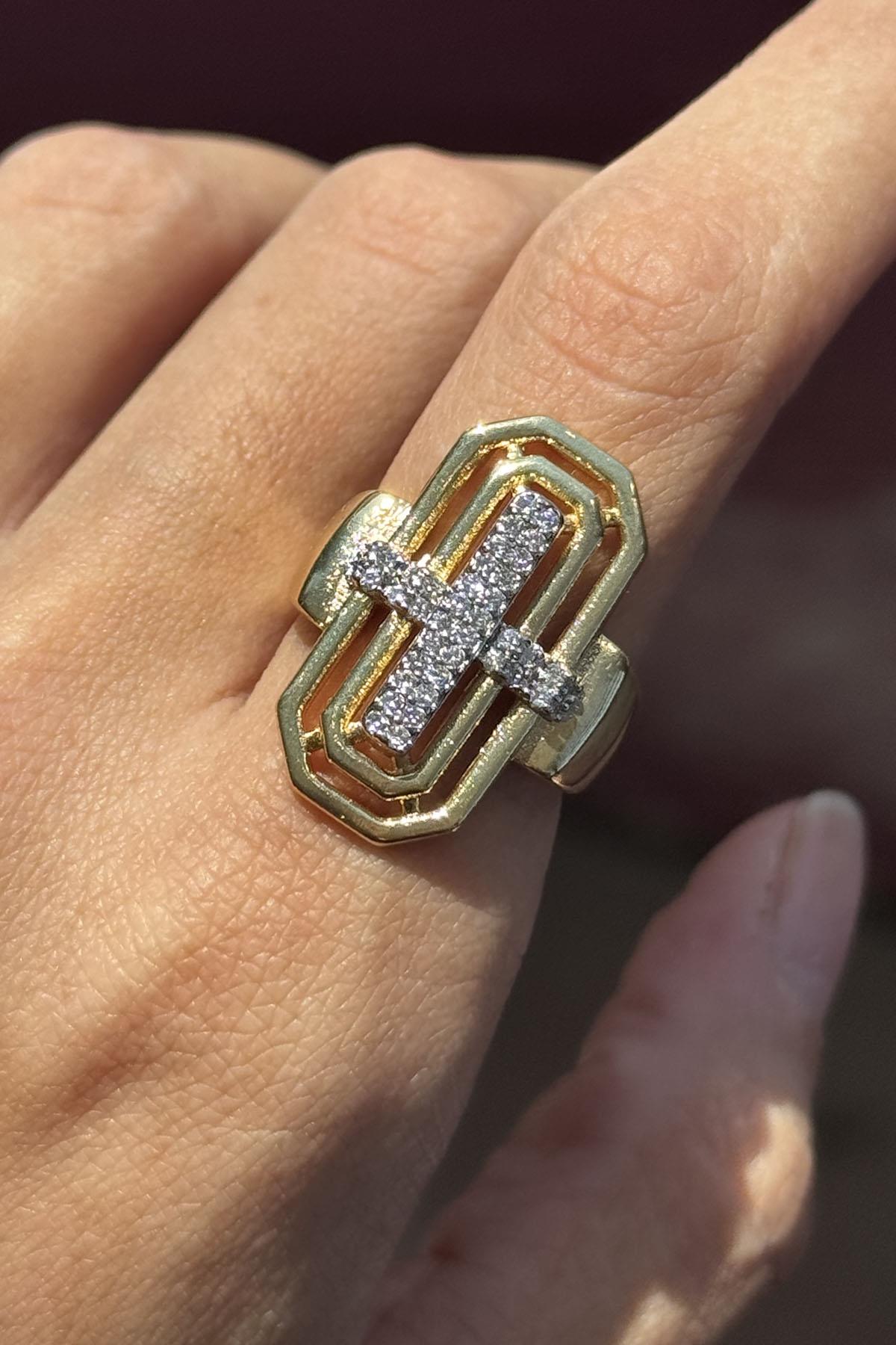 Altın Renk Taş Detaylı Ayarlanabilir YSX Yüzük