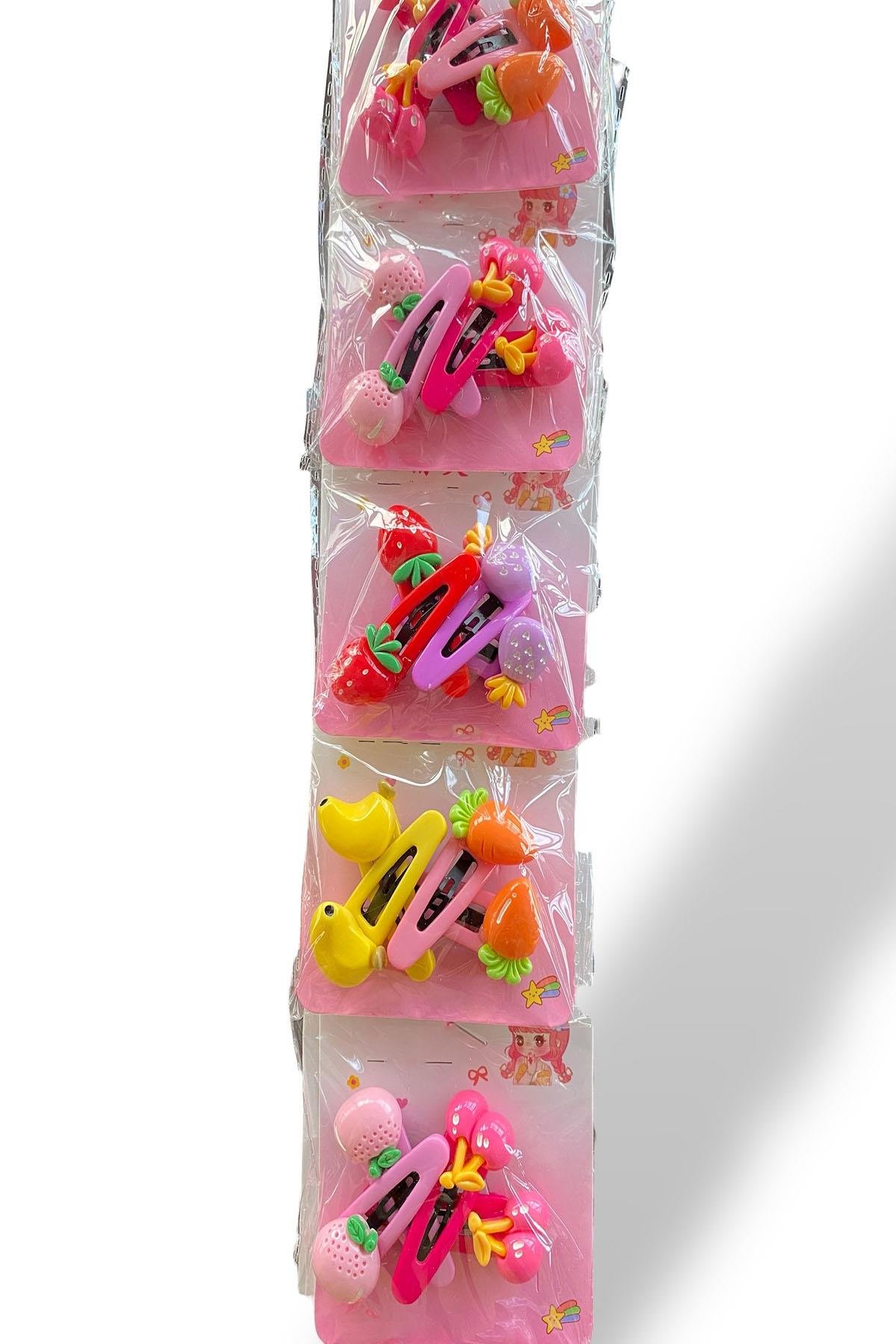 6'lı Karışık Renk Meyve Figürlü Yan Toka Set 