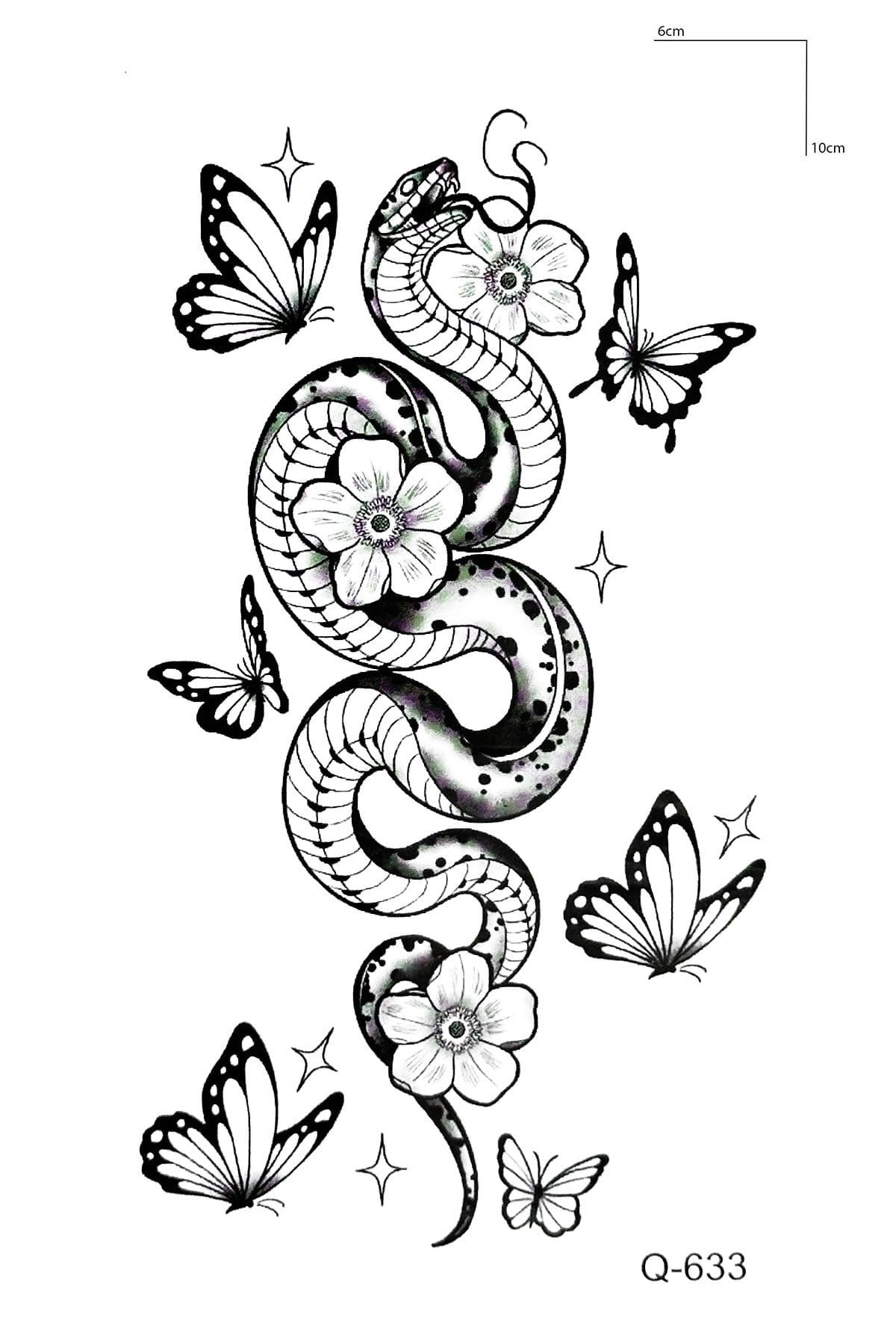 Yılan Ve Kelebek Mini Geçici Dövme Tattoo
