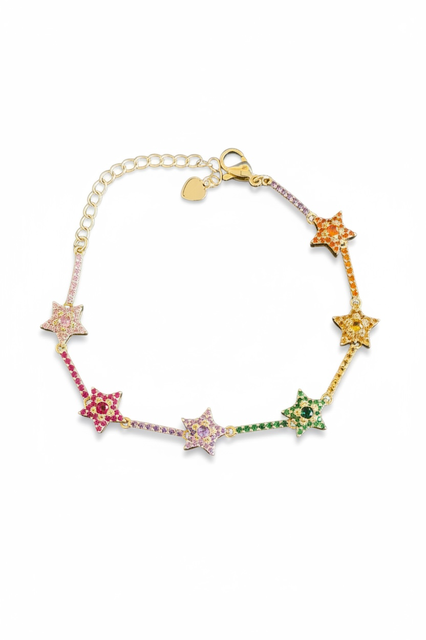 Karışık Renk Taş Detaylı Yıldız Figürlü VİP Bileklik
