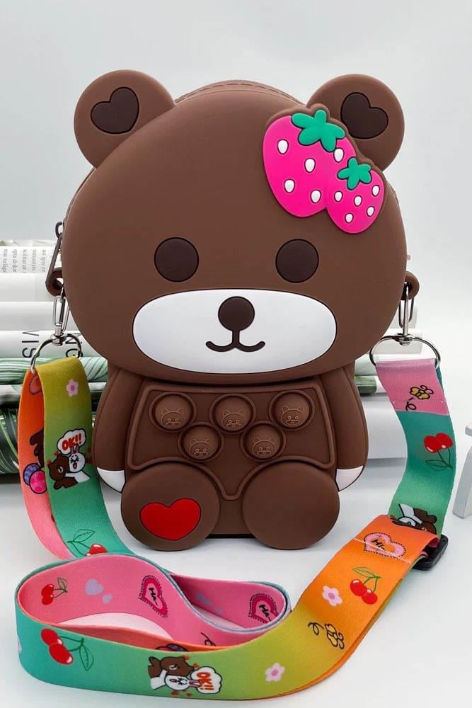 Kahverengi Ayıcık Figürlü Çocuk Pop-İt Çanta