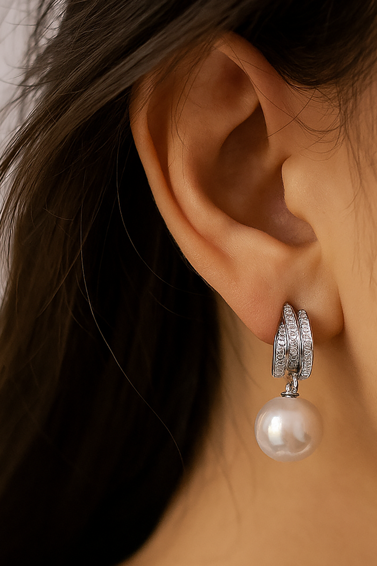 Gümüş Renk İnci Detaylı Küpe (Çift)