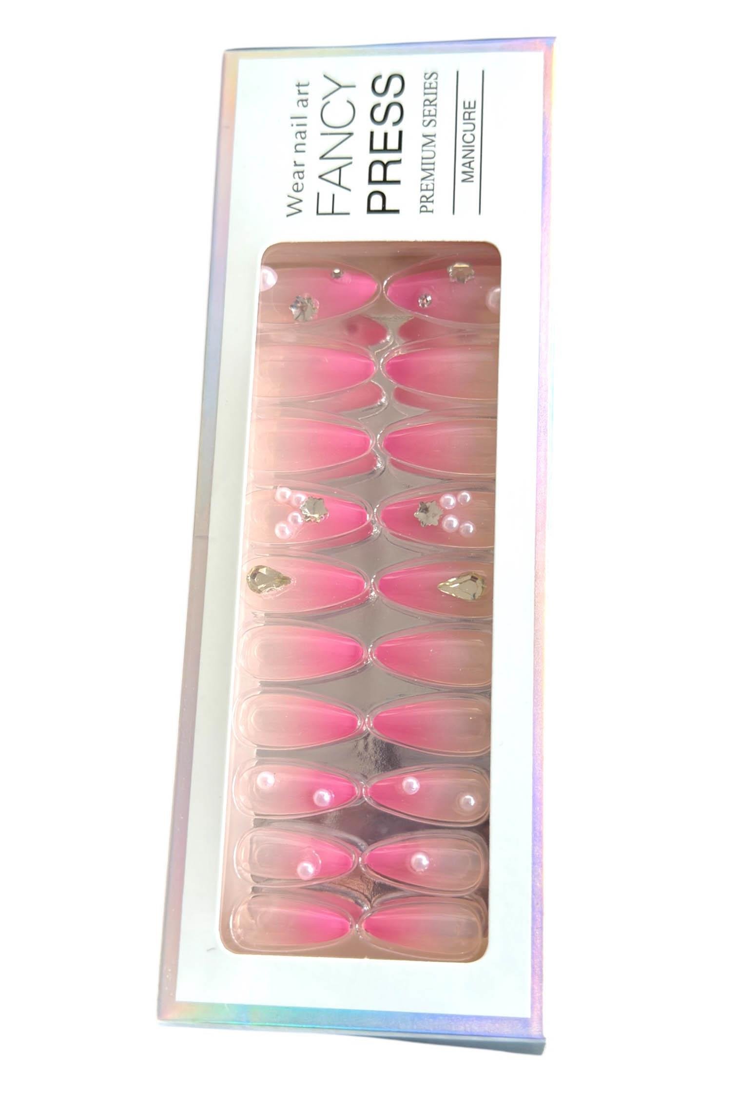 24'lü Krem Ve Pembe Renk Jel Görünümlü Takma Tırnak (Yapıştırıcılı)