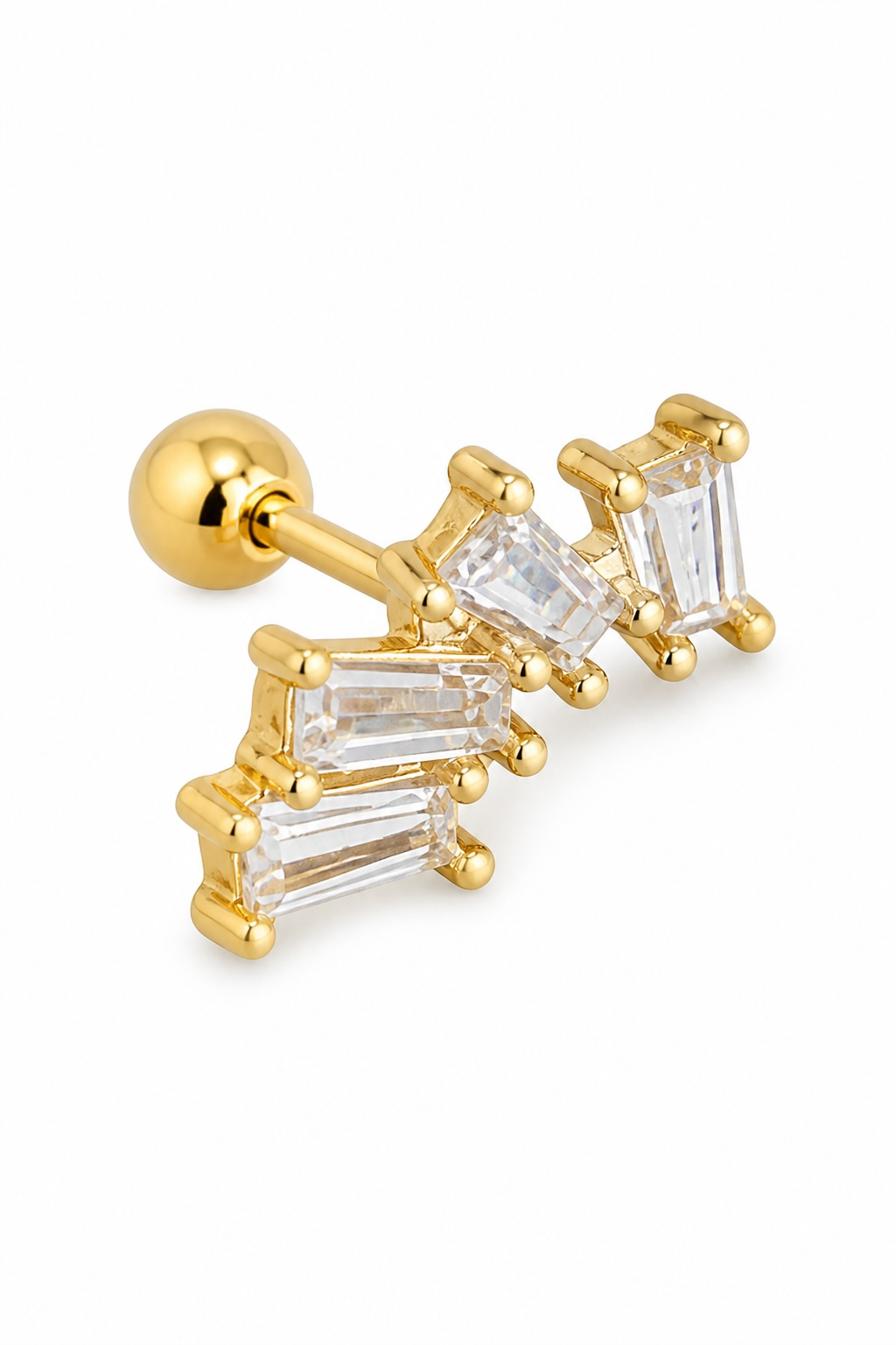 Altın Renk Taşlı Cerrahi Çelik Tragus/Kıkırdak Küpe/Piercing (Tek)