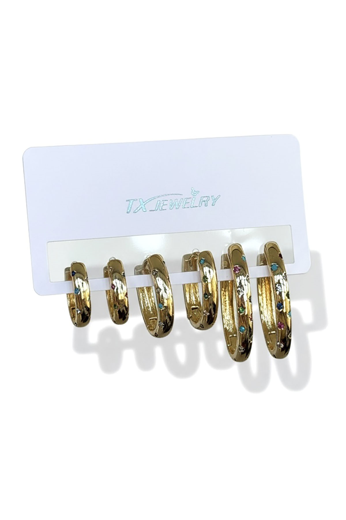 Altın Renk 6'lı Taş Detaylı TX 14K Altın Kaplama Küpe Set