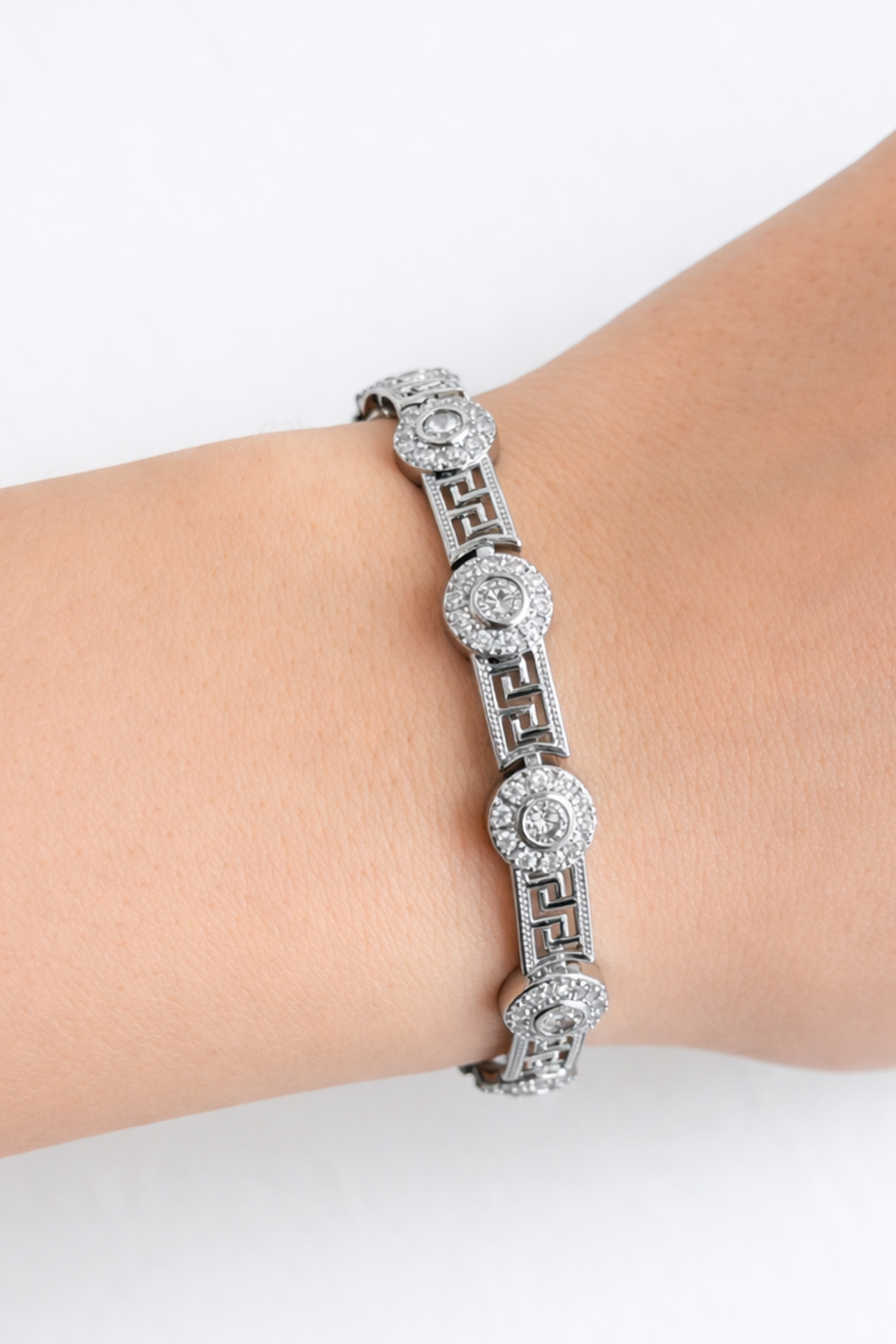 Gümüş Renk 14K Altın Kaplama Taşlı Cm Bileklik