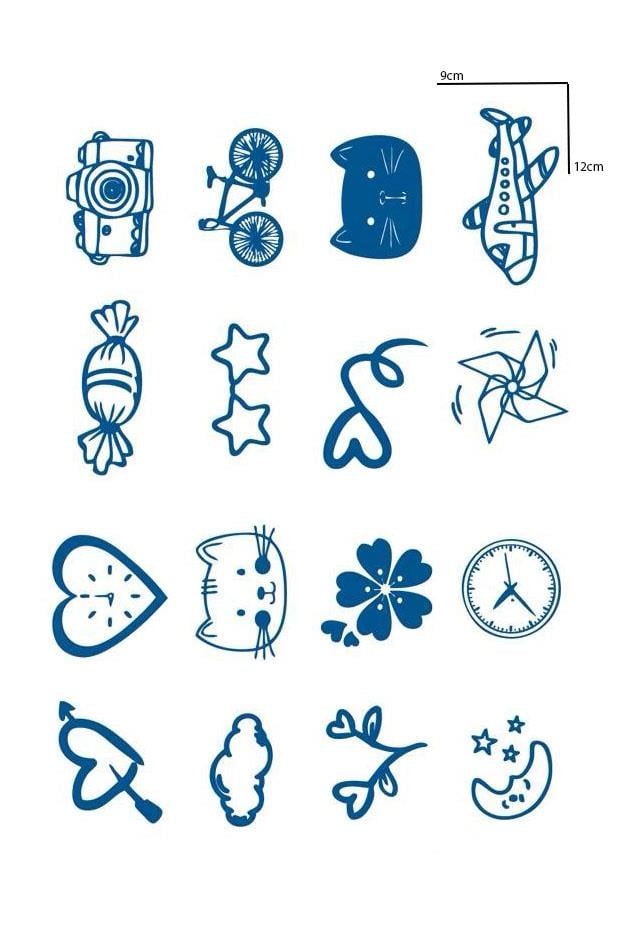 Karışık Figürlü 12 Saat Sonra Kararan Geçici Dövme Tattoo