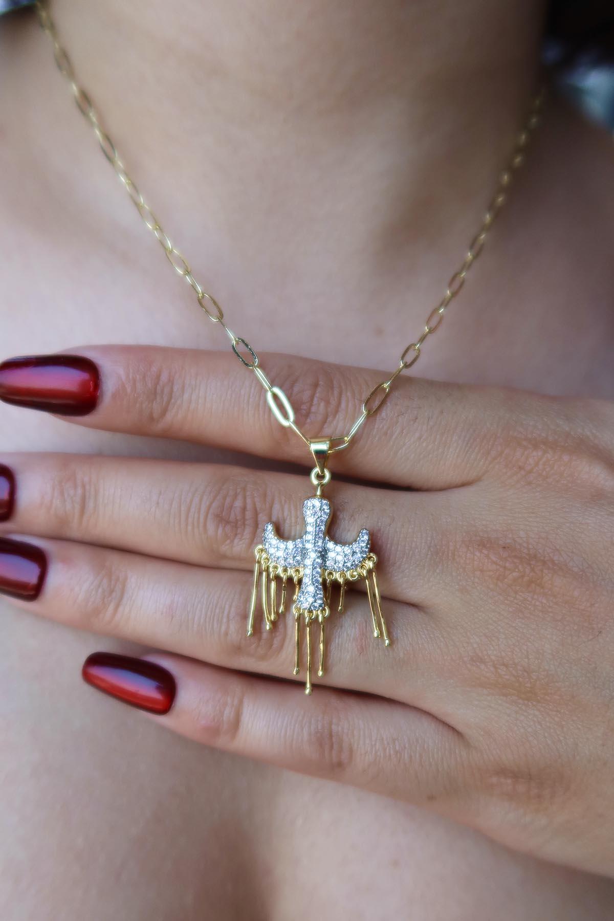 Altın Renk Taş Detaylı YSX Kolye