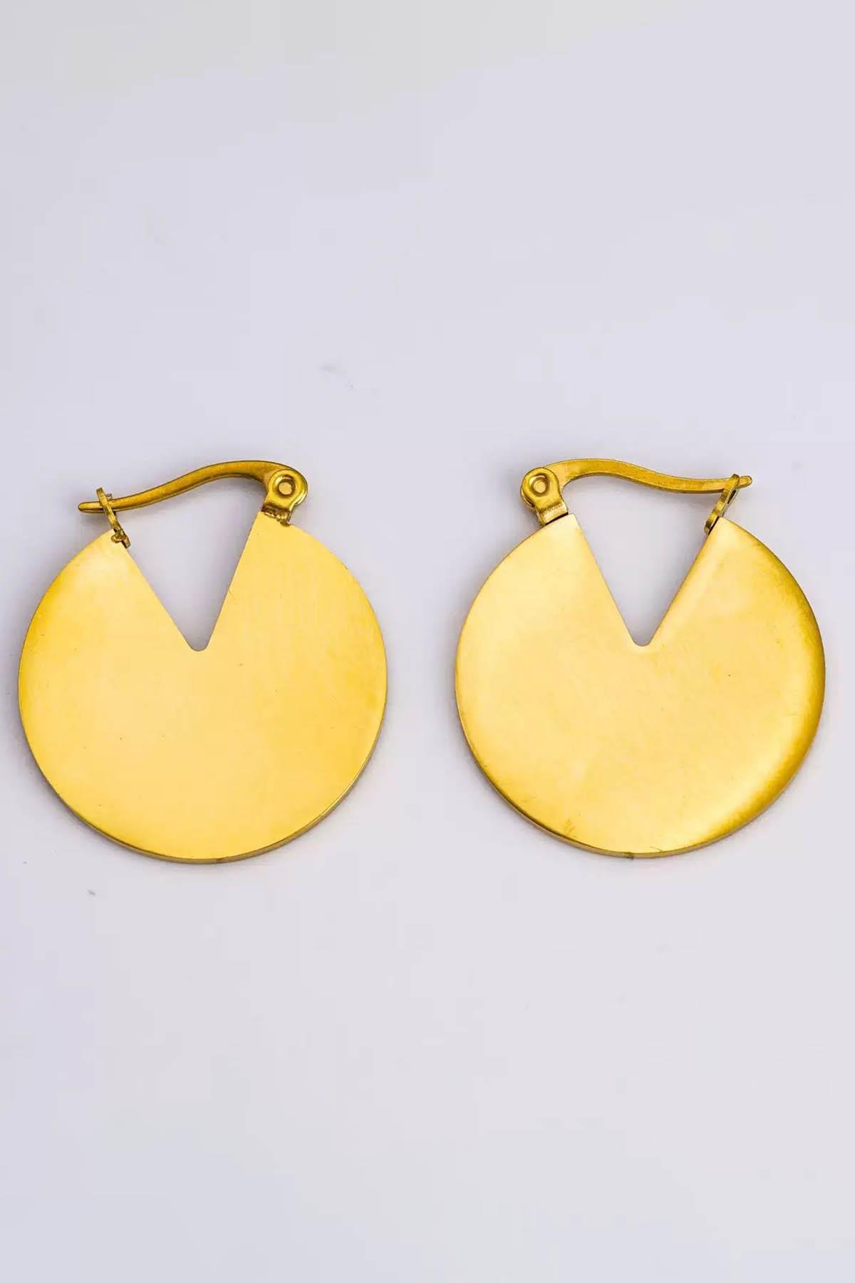 Altın Renk Yuvarlak Çelik Küpe (Çift)