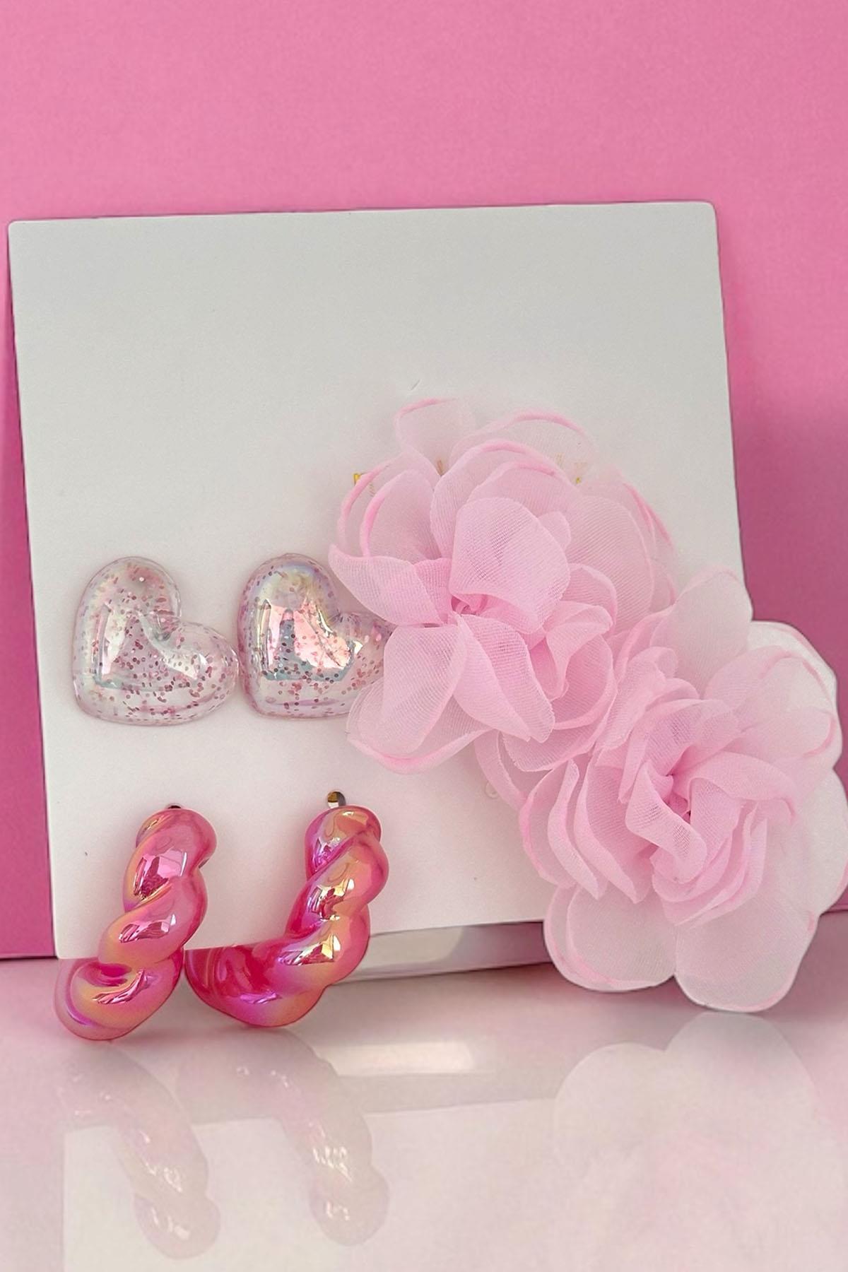 Pembe Renk Karışık Figürlü 6'lı Küpe Set