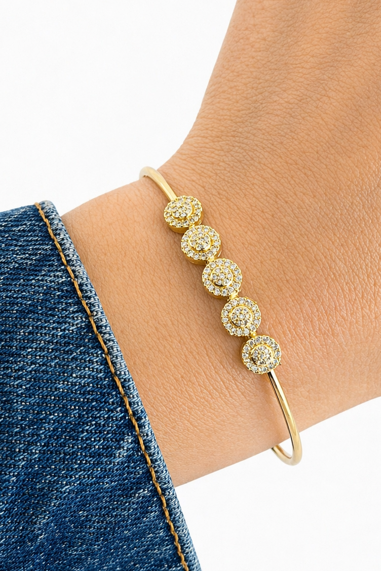 Altın Renk Taşlı Kelepçe Bileklik