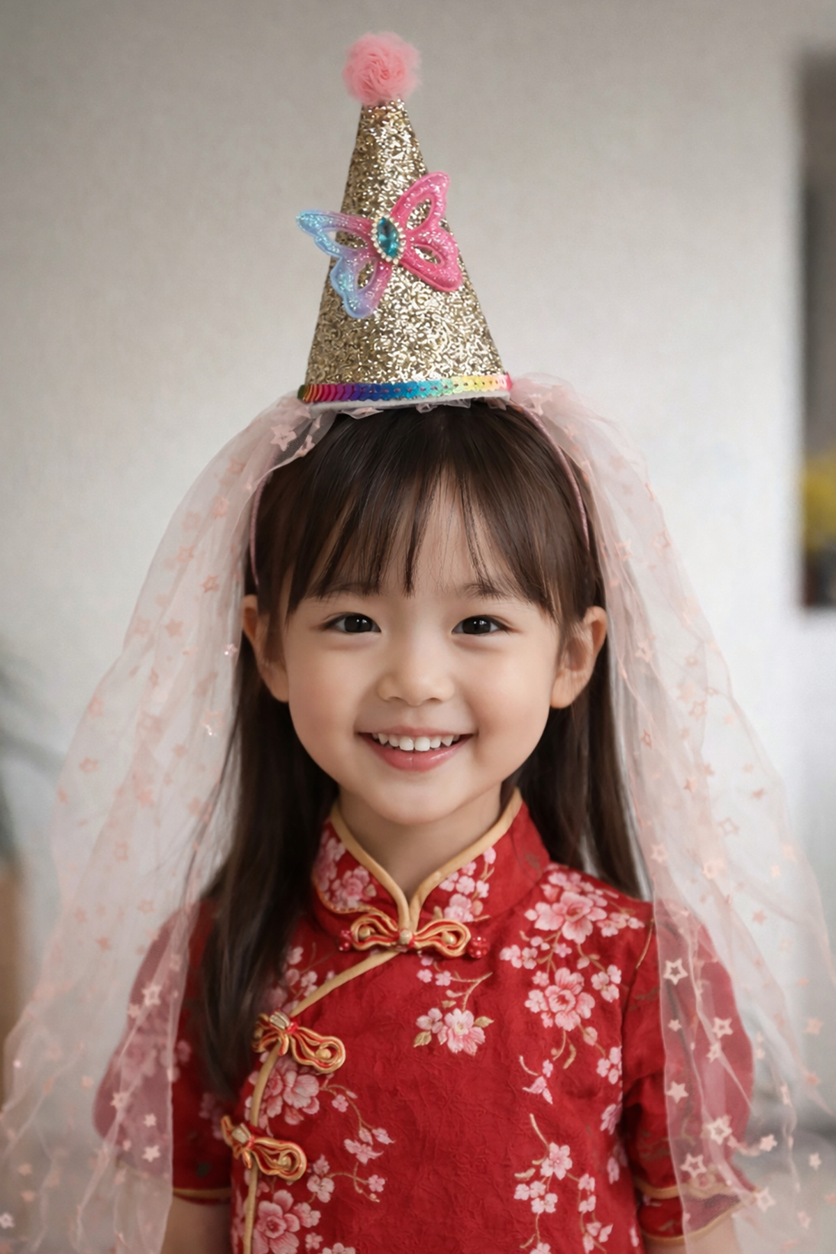 Pembe Renk Şapka Figürlü Tül Detaylı Çocuk Taç