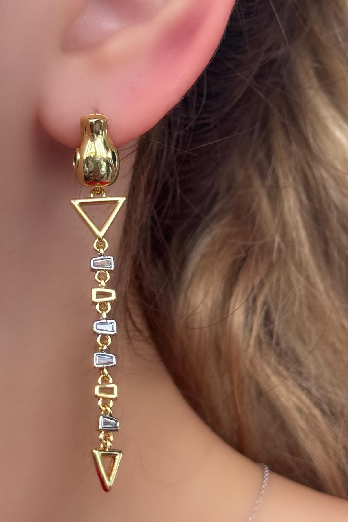 Altın Renk Vip Taş Detaylı YSX Küpe (Çift)