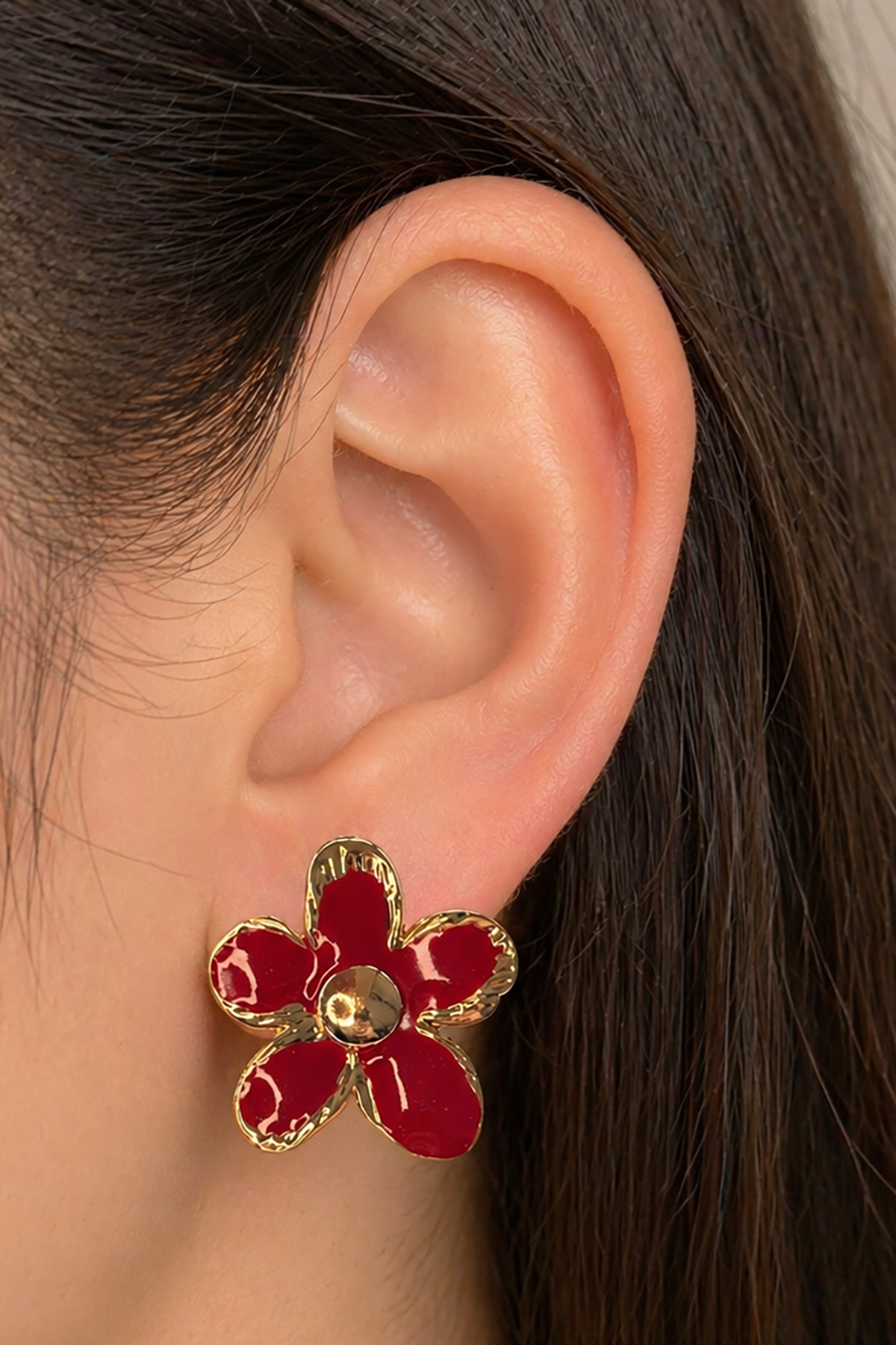 Bordo Renk Çiçek Figürlü Küpe (Çift)