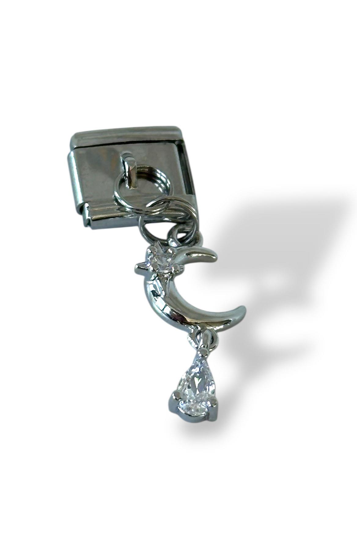 Gümüş Renk Ay Ve Taş Detaylı Çelik Nomination Charm (Tek)