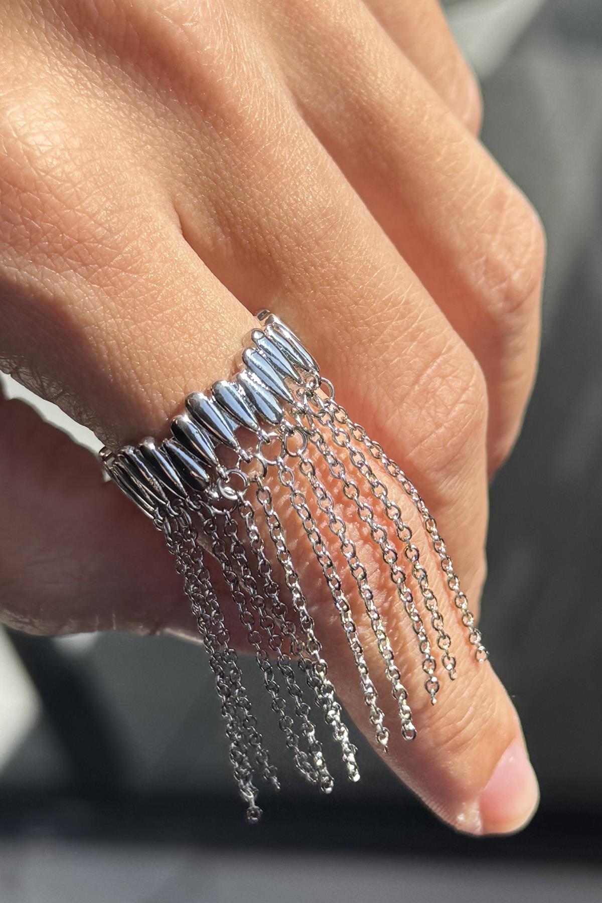 Gümüş Renk Sallantılı Ayarlanabilir Yüzük