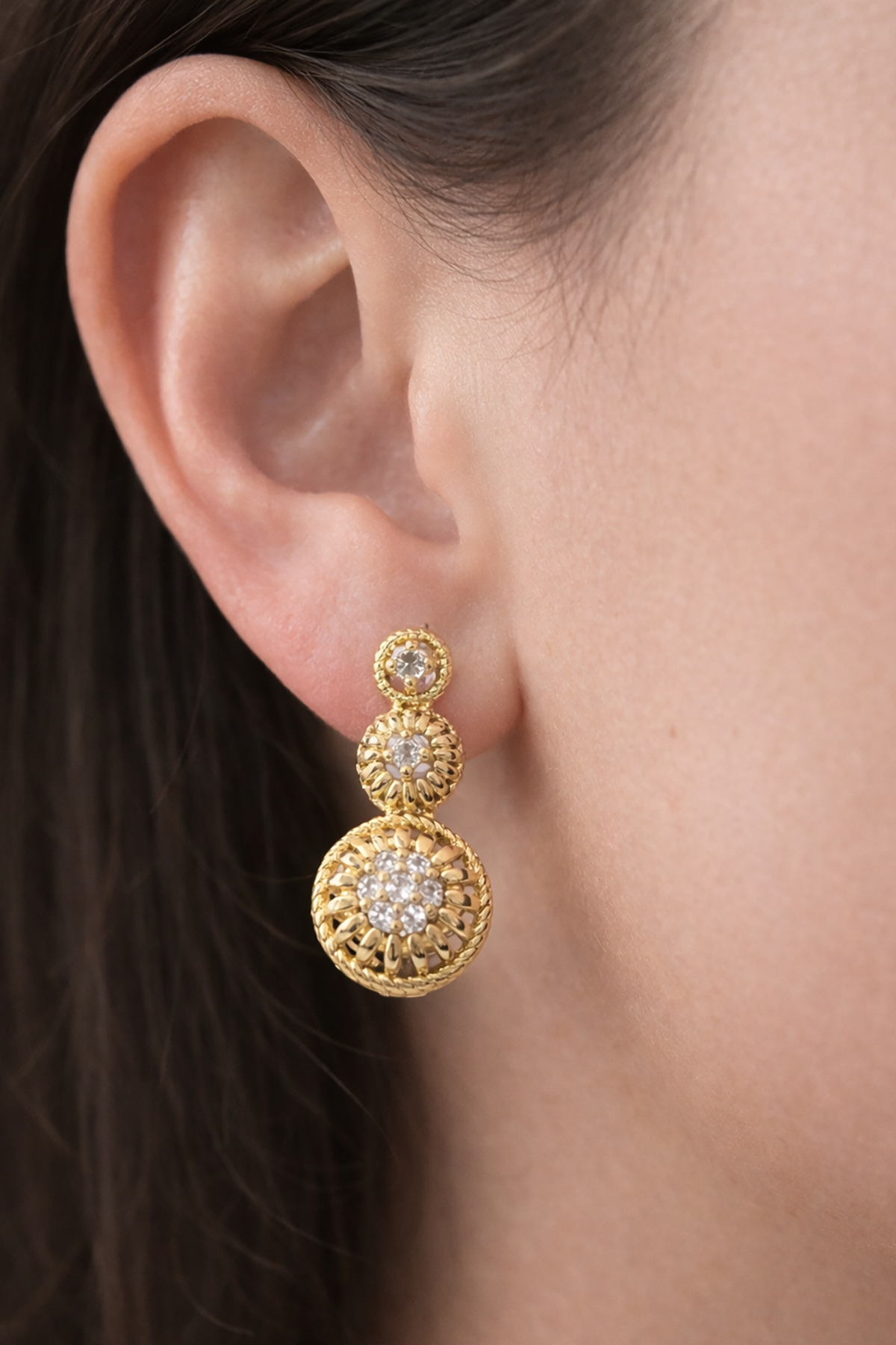 Altın Renk Taş Detaylı 14K Altın Kaplama Xuping Küpe (Çift)