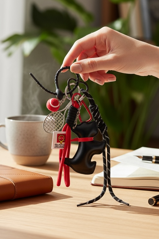 Siyah Ve Kırmızı Renk Köpek Figürlü Çanta Charm/ Anahtarlık