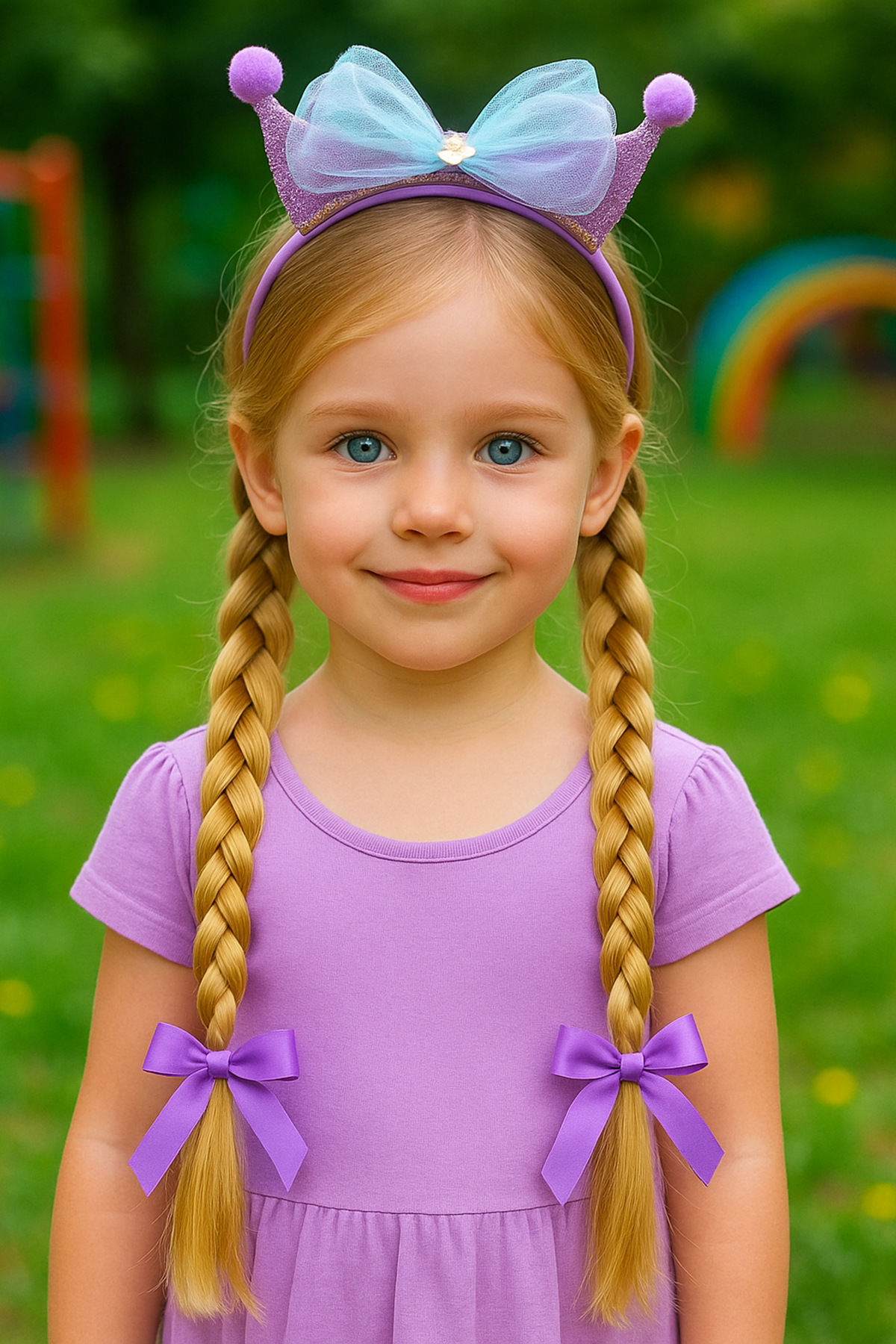 Mor Renk Kurdele Figürlü Örgü Detaylı Çocuk Taç