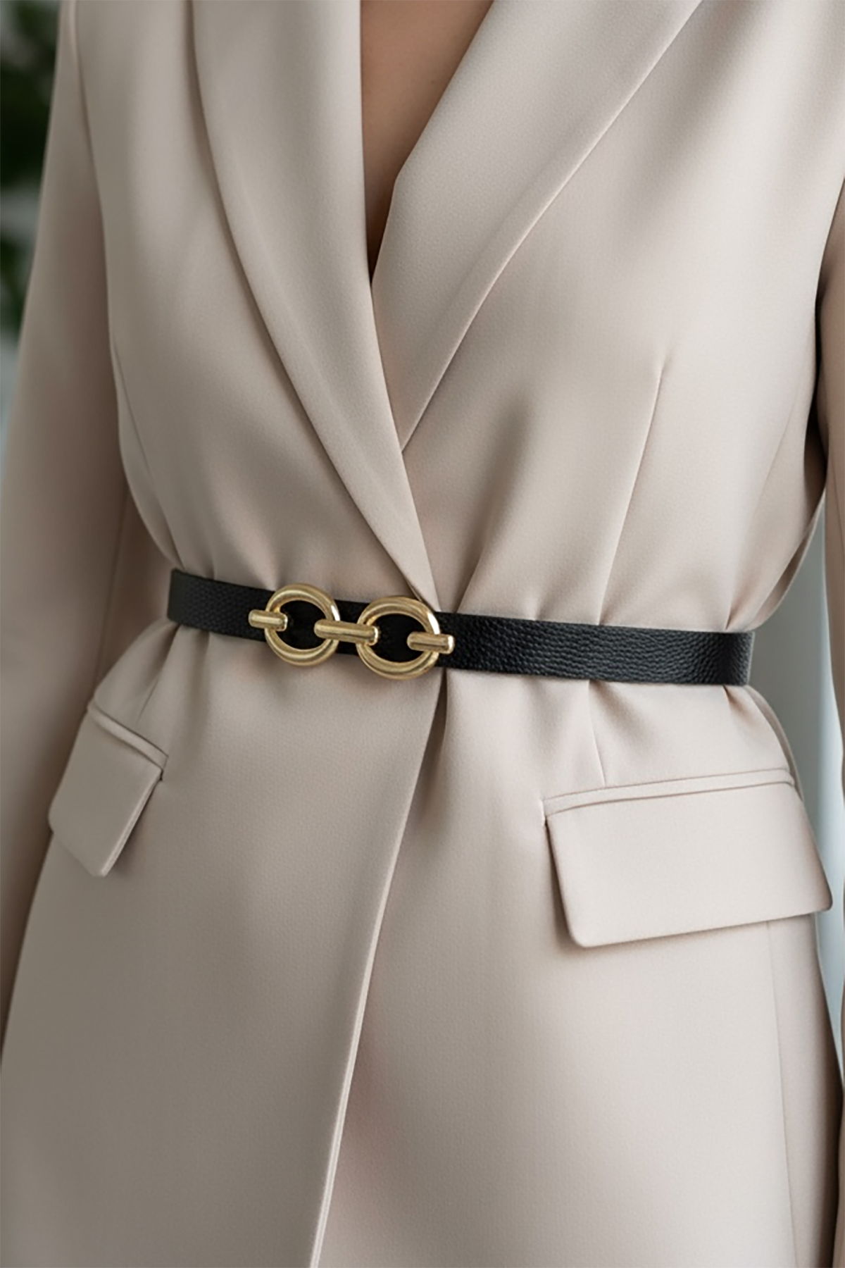 Altın Renk Deri Detaylı Kadın Kemer